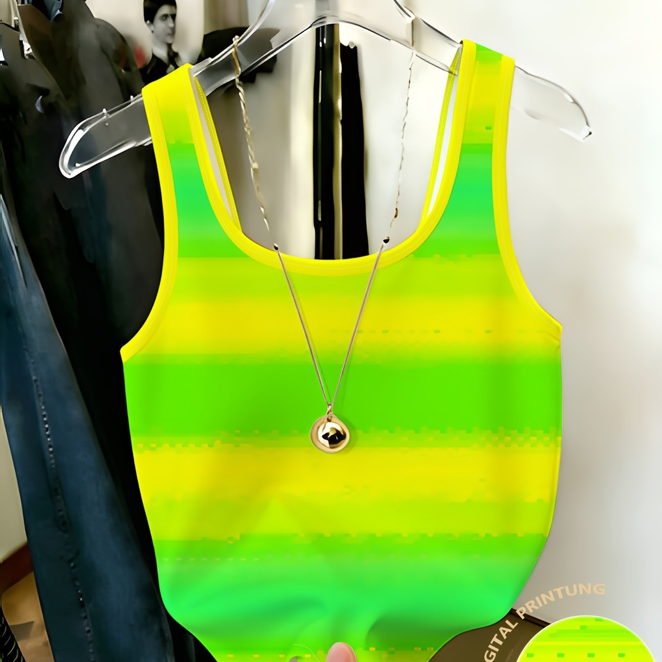 TEMU Fluorescent Green Striped Vest Women's Summer Fashion Sleeveless Top Trendy Casual Versatile Short Outerwear