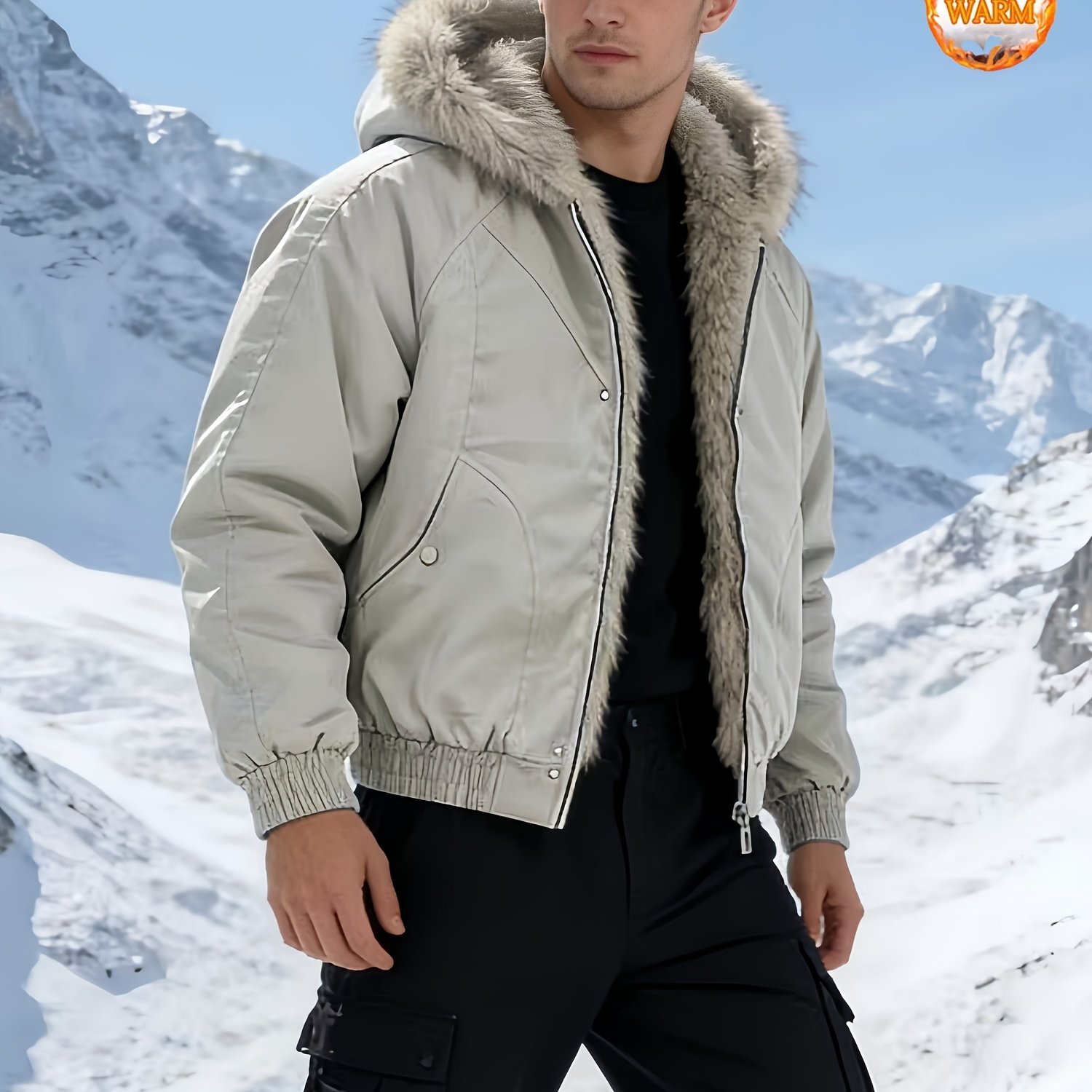 TEMU Men's Heavyweight Thickened Winter Hooded Jacket, Hooded Jacket, Thickened Windproof, Cold-proof And Warm Black Hooded Jacket, Thickened Warm