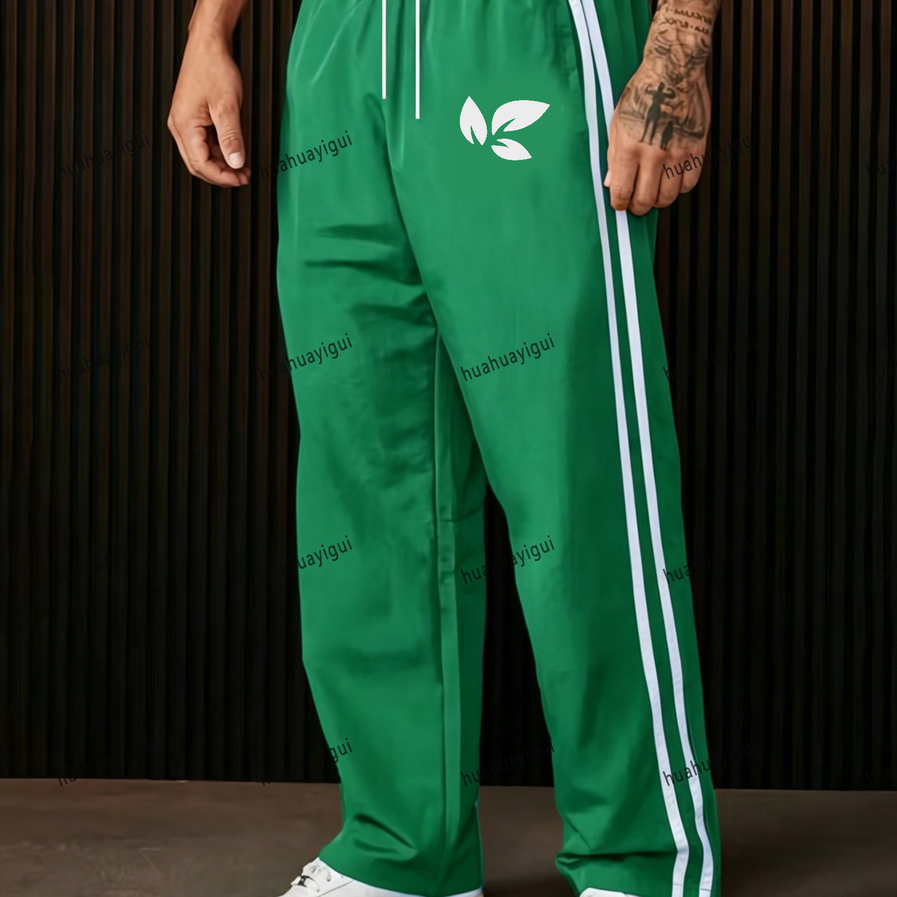 TEMU Men's 4-stripe Wide-leg Pants, Lightweight And Breathable, With Drawstring Waist, Suitable For Daily Fitness Wear, Plus Size