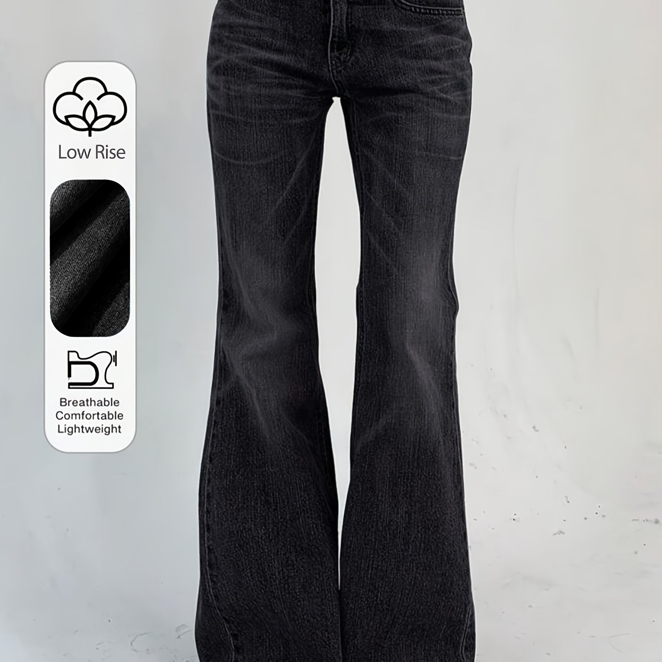 Image of Women's Stretchy Low-rise Distressed Jeans In Washed Blacknew Flared Pants With Pockets - Chic & Comfortable Denim For All Seasonsperfect For Travel, Work & Casual Attire