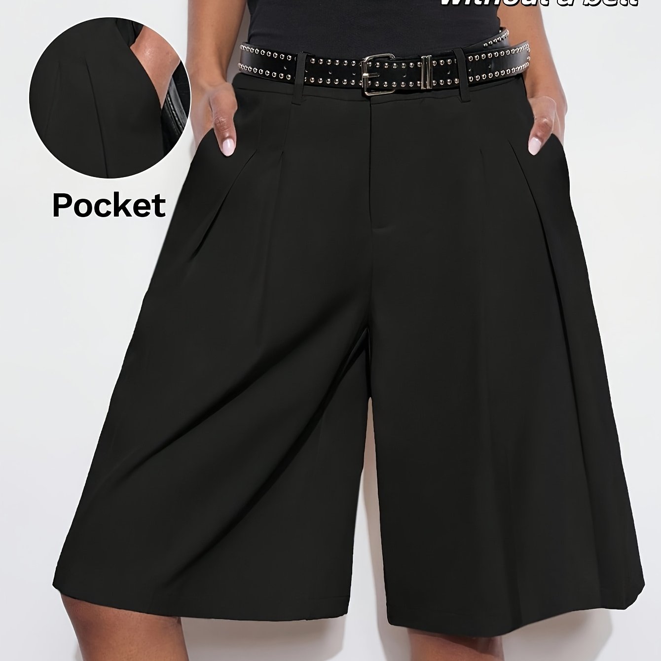 TEMU Xia Zhi Women's Elegant And Simple Casual Shorts, New Business Slim-fit Long-length Shorts, Casual Wear, Beachwear, Vacation Wear Mid-length