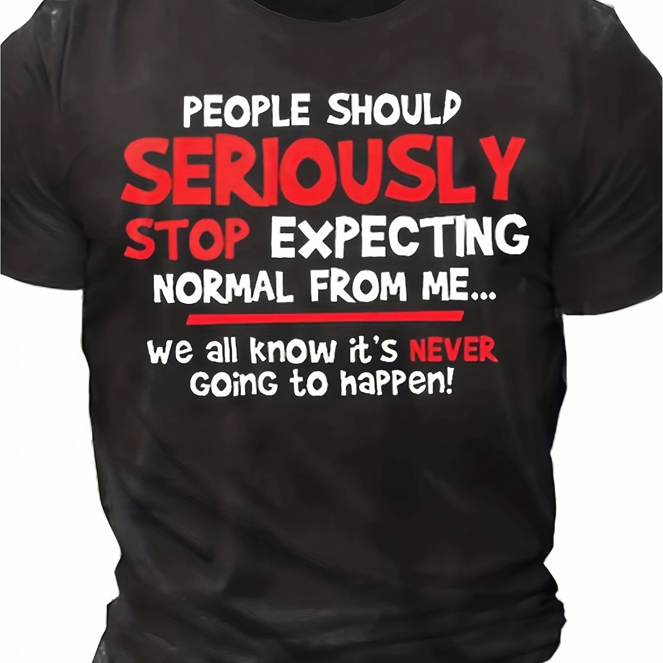 TEMU Men's Retro Humorous T-shirt With Red Text "people Stop Expecting" Print - Lightweight Breathable Crew Neck Short Sleeve Tee Suitable For Spring