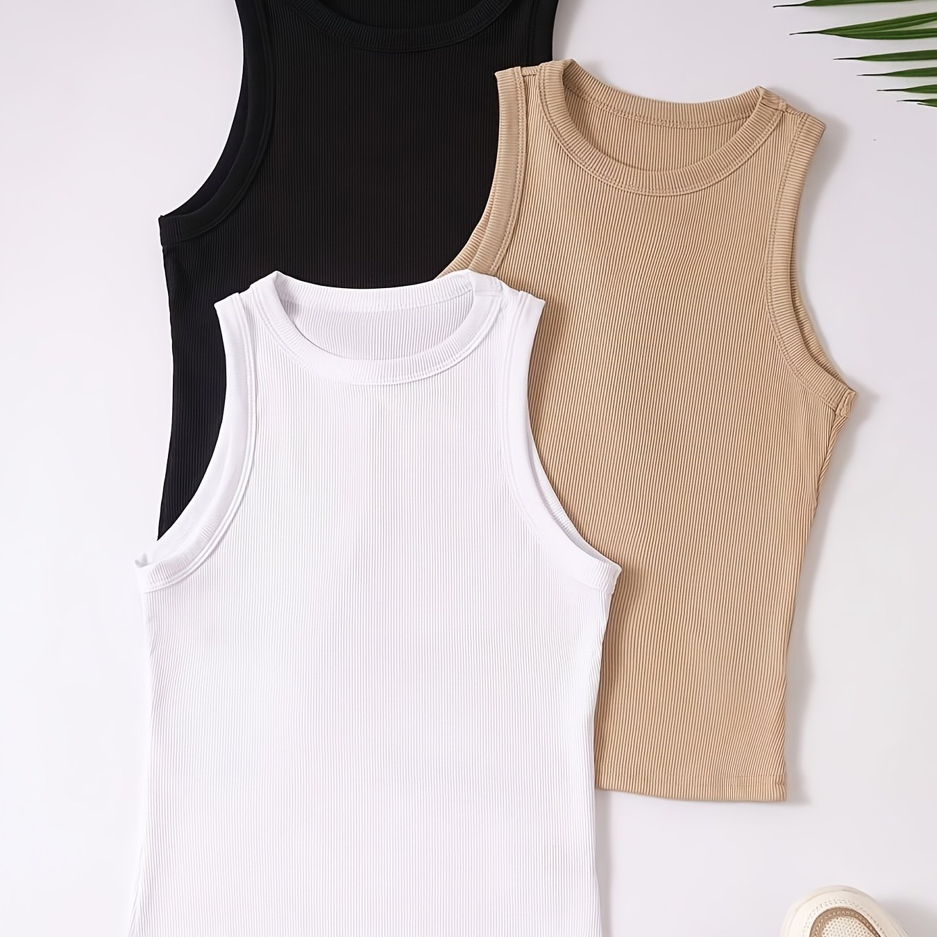 3 Solid Color Women's Vests, Summer Casual Ladies' Tops