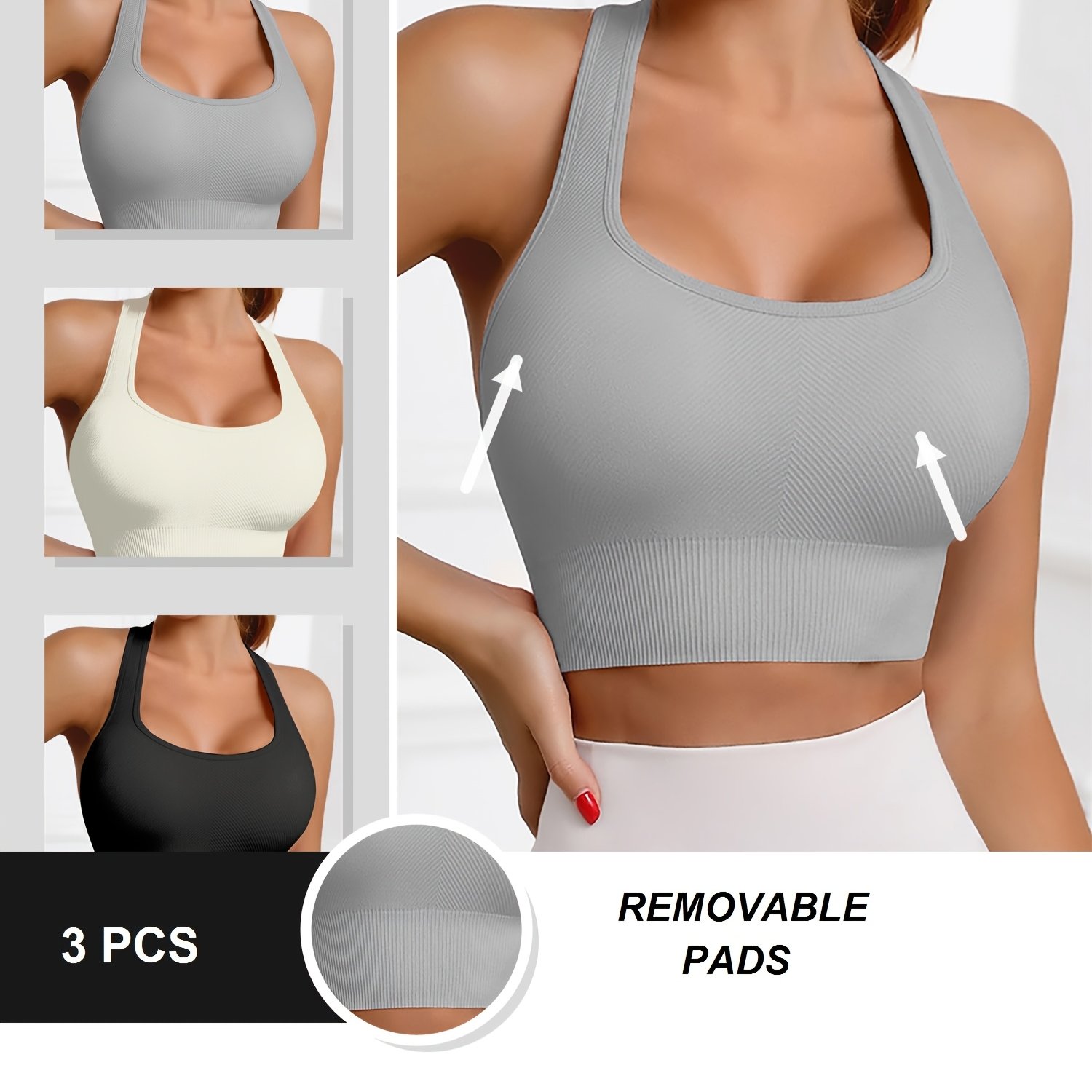 Image of Women's 3pcs Sleeveless Crop Tank Top Set, , Racerback Design For Casual & Athletic Wear, Ladies Tank Tops