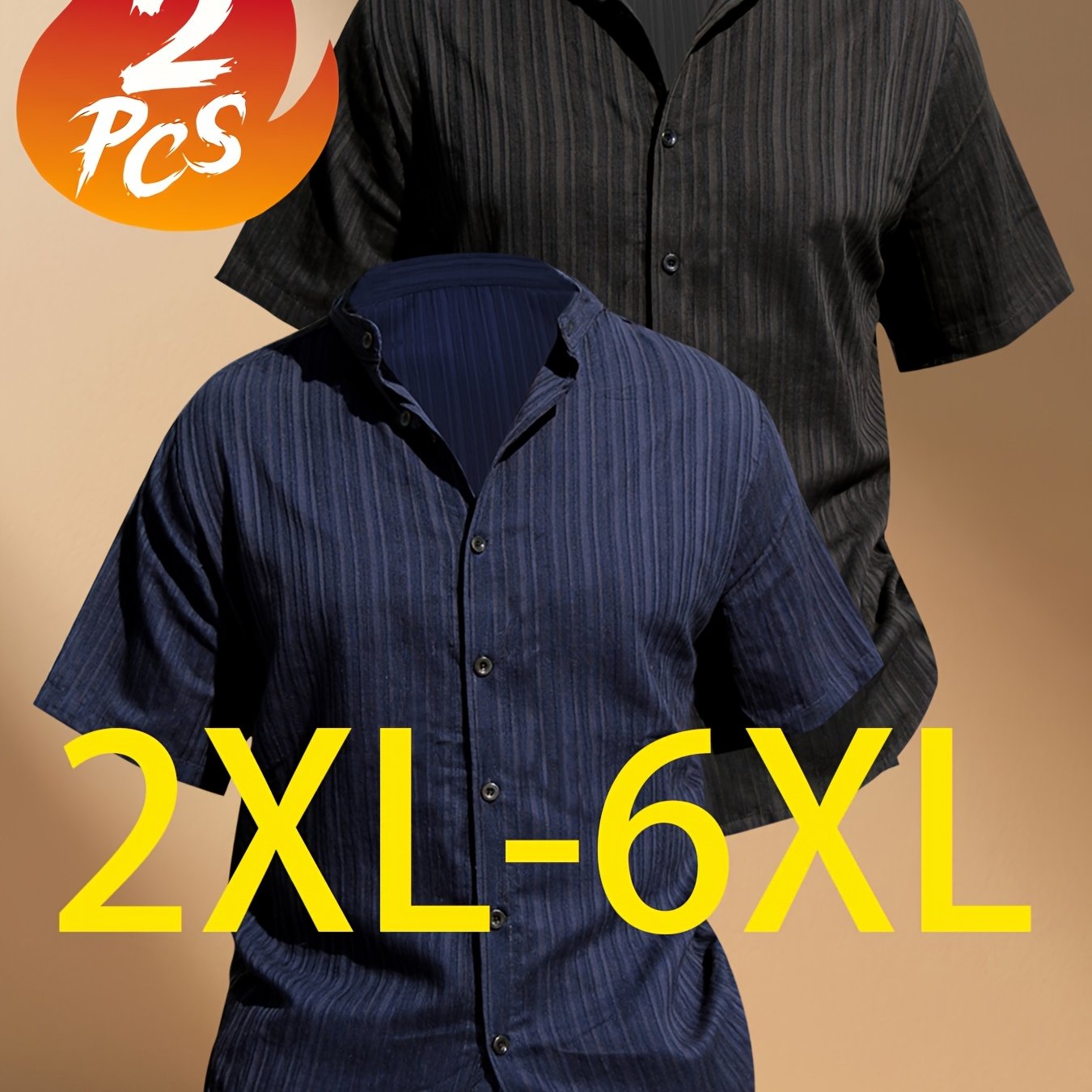 TEMU 2pcs Darwin Obm Men's Plus Size Short Sleeve Button-up Shirt - Lightweight Breathable Stand Collar Beach Shirt, Solid Color Casual Button-front
