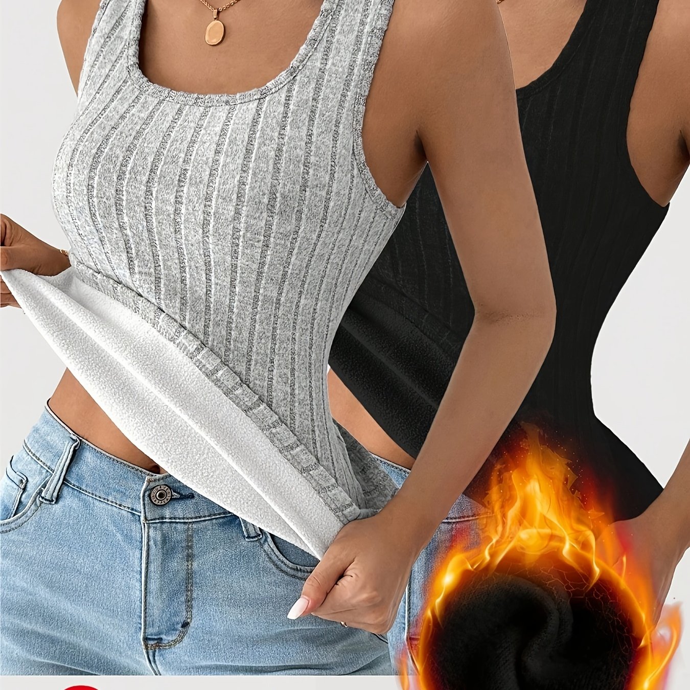 Image of Women' Wide Strap Minimalist Ribbed Sleeveless Warm Top, Casual Wear, Fall Winter Layering Essential Vest