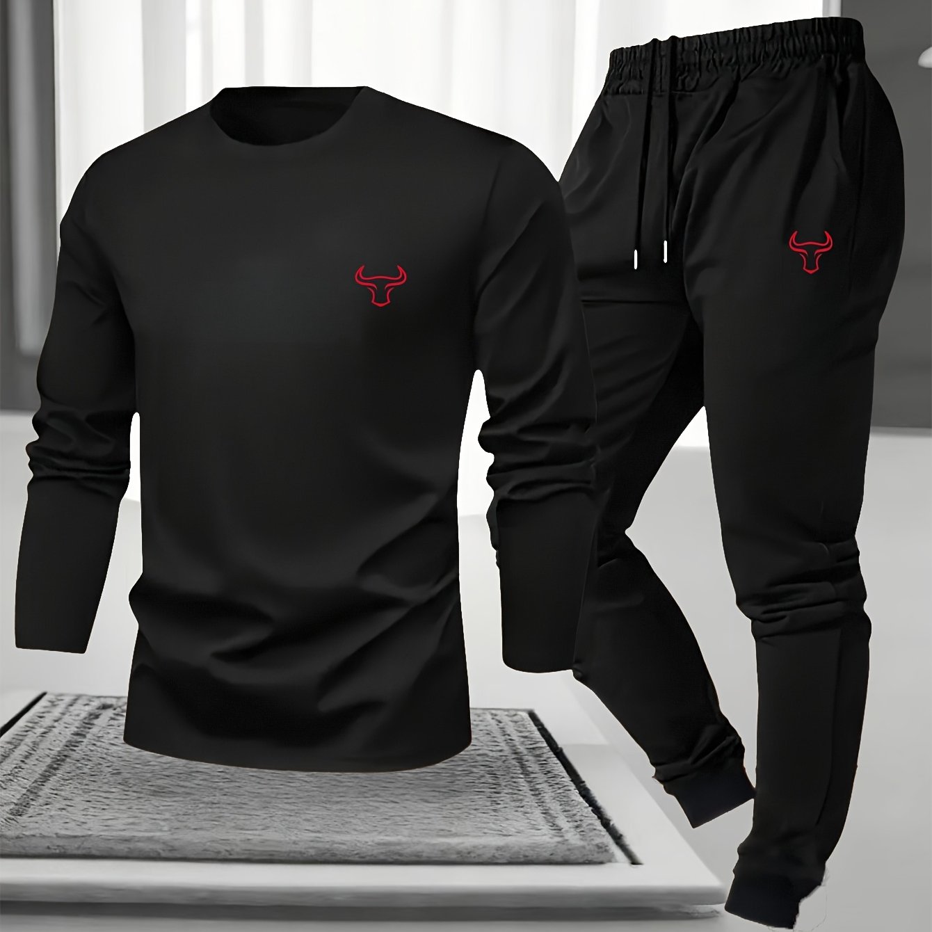 TEMU Heren Casual Sportieve 2-delige Set, Lange Mouw en Lange Broek, Creatieve Patroonprint