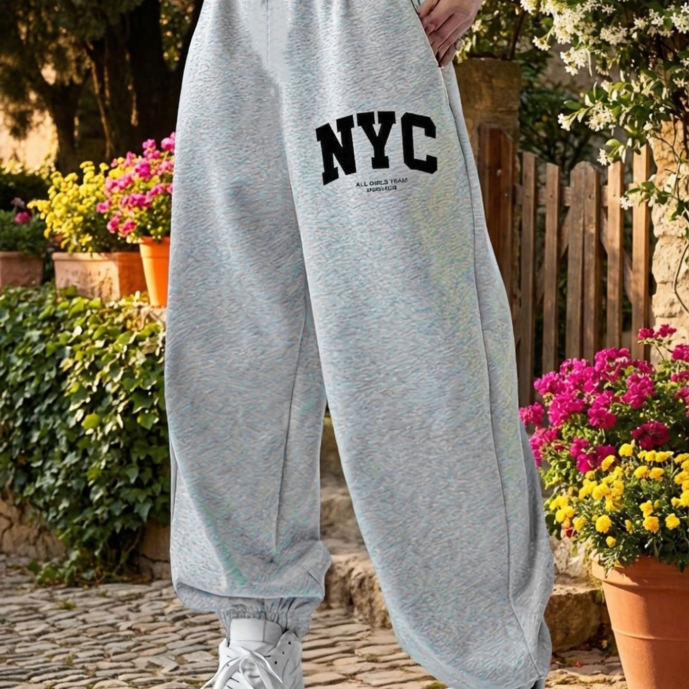 TEMU Spring Fashion New Women's Pants "nyc" Large Letter Creative Print Pattern, Comfortable And Soft, Daily Lazy Y2k Versatile Casual Trendy Elastic