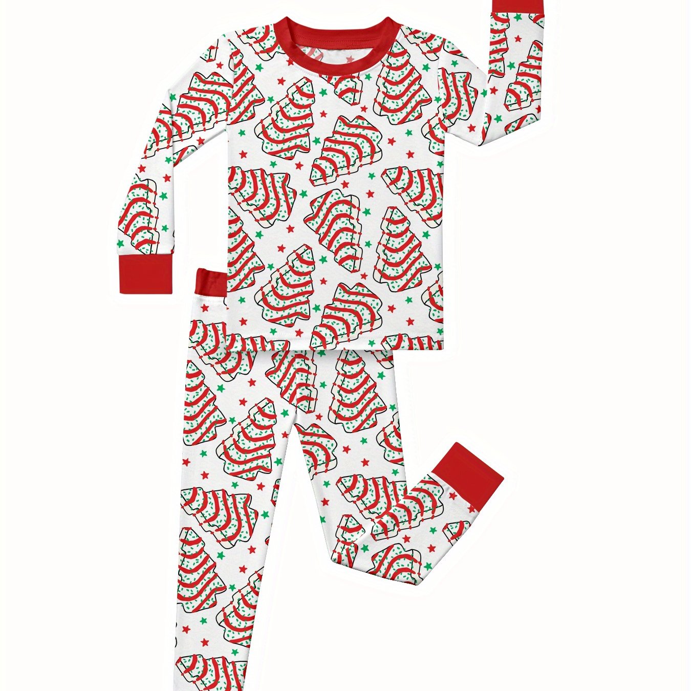 TEMU Bamboo Fiber - Christmas Long-sleeved Suit With Christmas Tree Pattern, , Elastic, Machine Washable - Christmas Gift, Suitable For Outdoor And