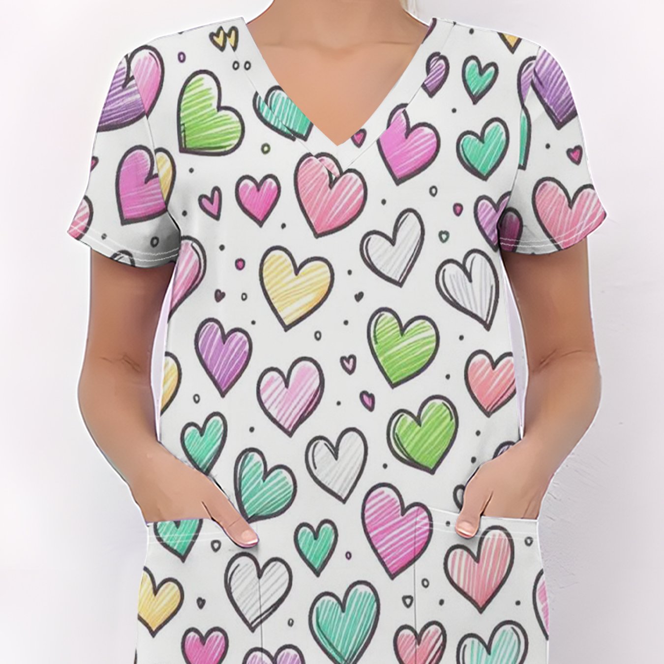 TEMU uniforme de cuidador, ropa de trabajo de manga corta con cuello en V y bolsillos, con estampados de dibujos animados animados, bonitos y