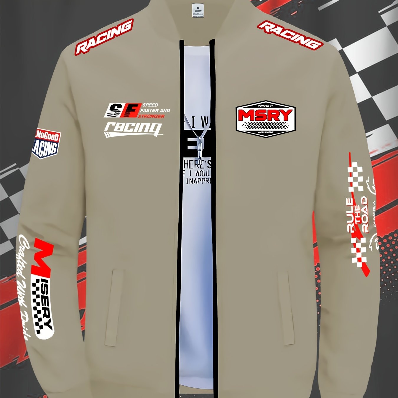 TEMU Fashionable Pattern Men's Stand Collar Zip-up Jacket