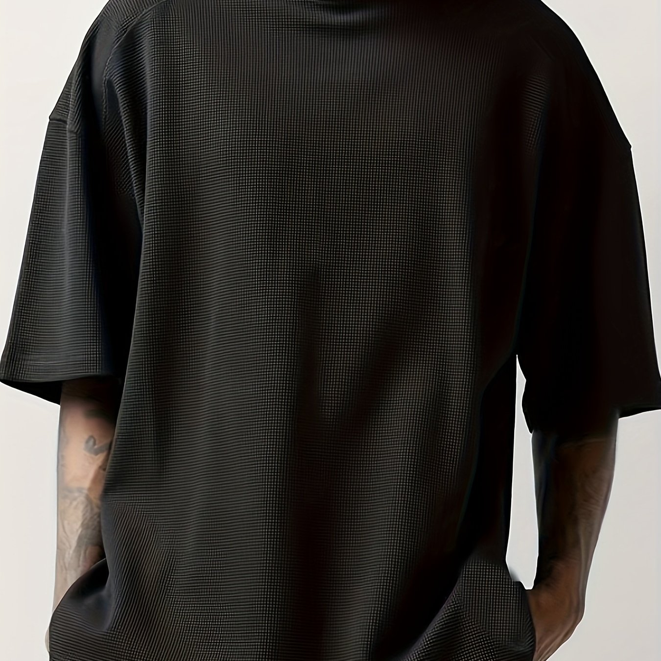 Men's Casual Loose Trendy Brand Short Sleeve T-shirt Waffle Knit Top