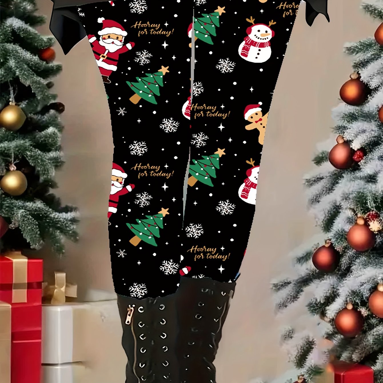 Plus Size - Plus Size - Plus Size Women's Christmas Leggings With Festive Prints, Versatile And Form-fitting