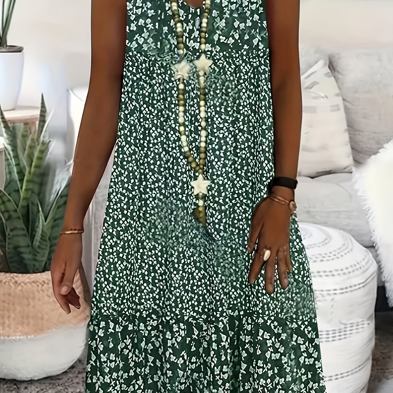 TEMU Plus Size, Plus Size Women's Spring/summer Vintage Print V-neck Vest Dress With Pockets