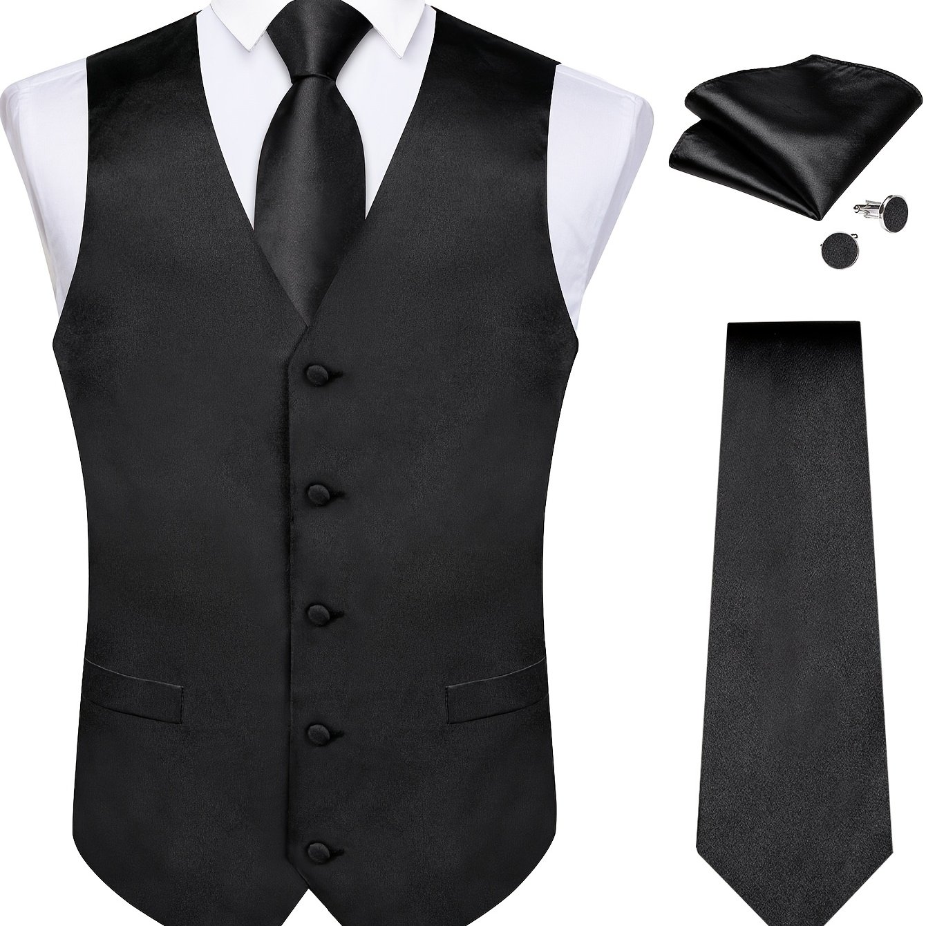 Vest Outfit Including A Vest, Tie, Handkerchief, And Cufflinks
