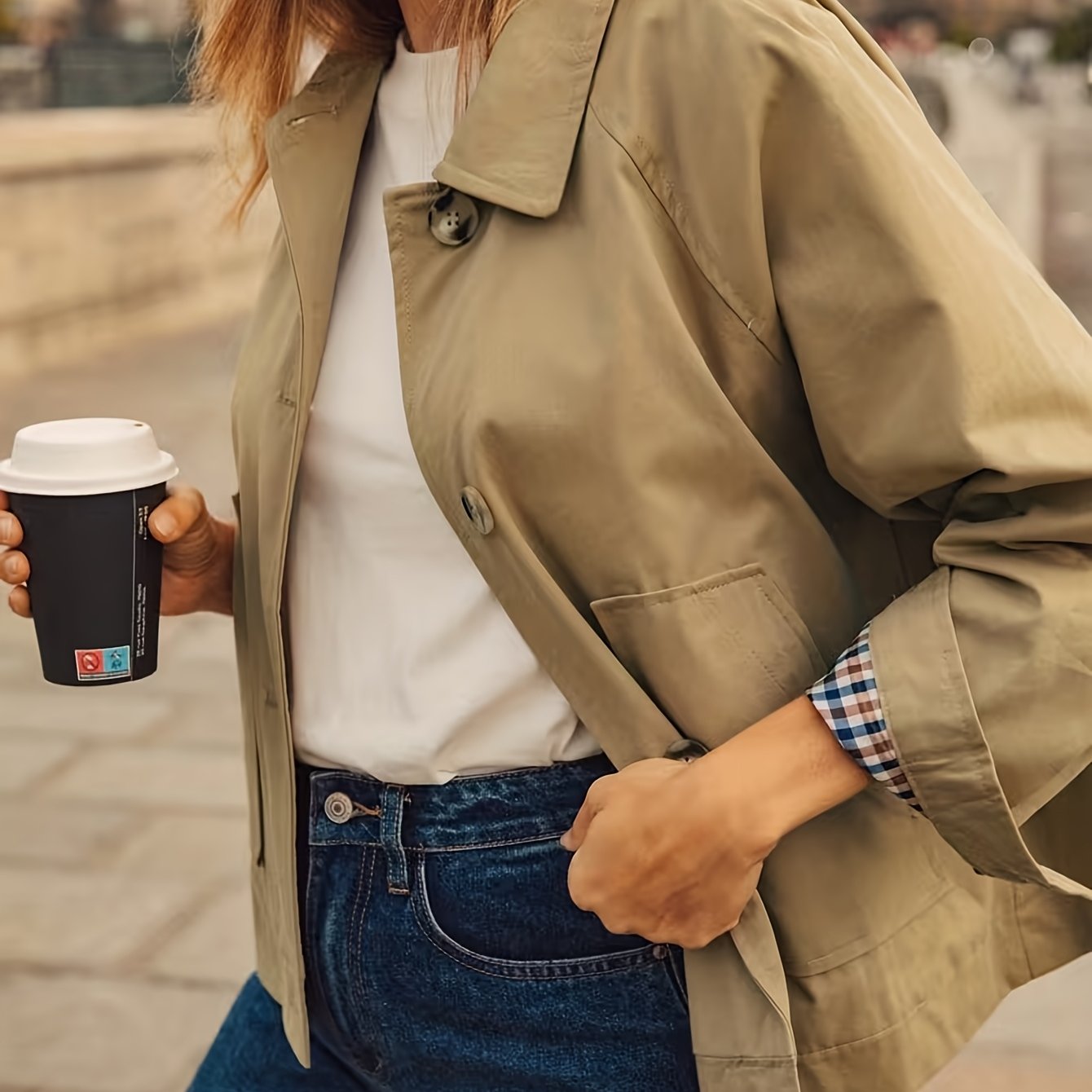 TEMU European And American -style Daily Casual Versatile Relaxed Short Trench, British-style Trench Women's Top, /autumn Cuffs, For Petite Figures,