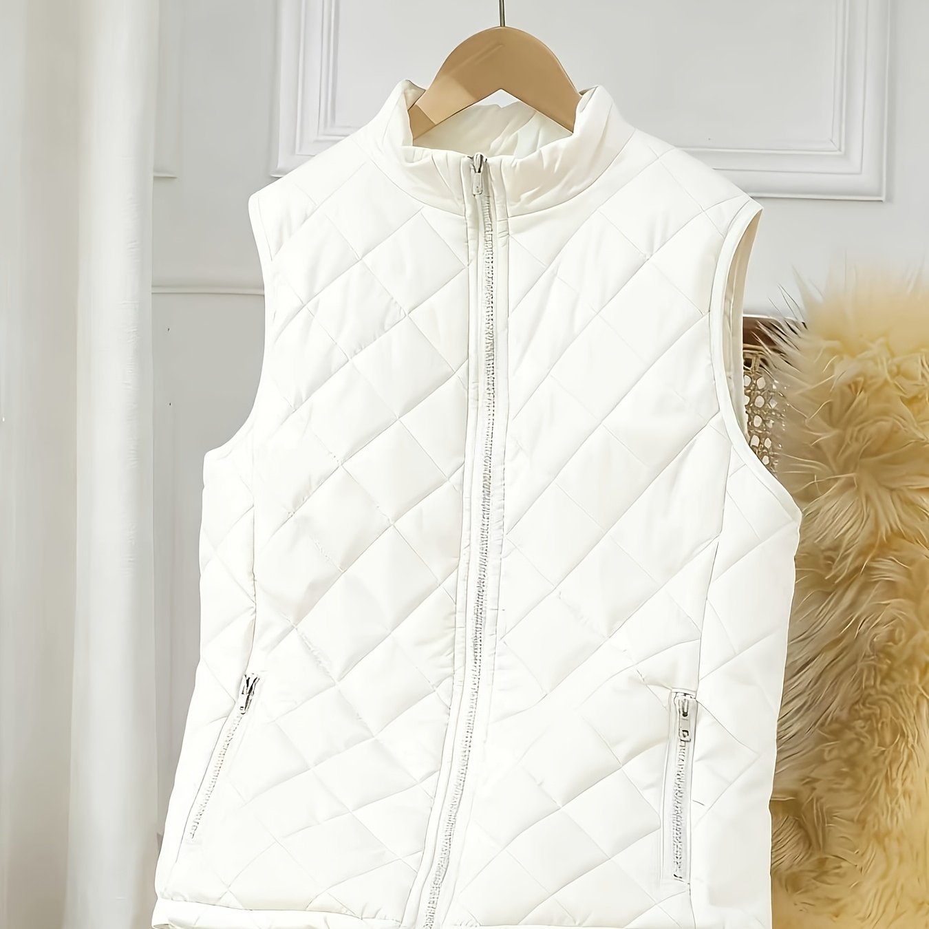 E-shop Plus Size, Damen Plus Size Elegante Leichte Steppkragenjacke mit Stehkragen & Reißverschlusstasche - Maßgeschneiderter Blazer-ähnlicher Mantel