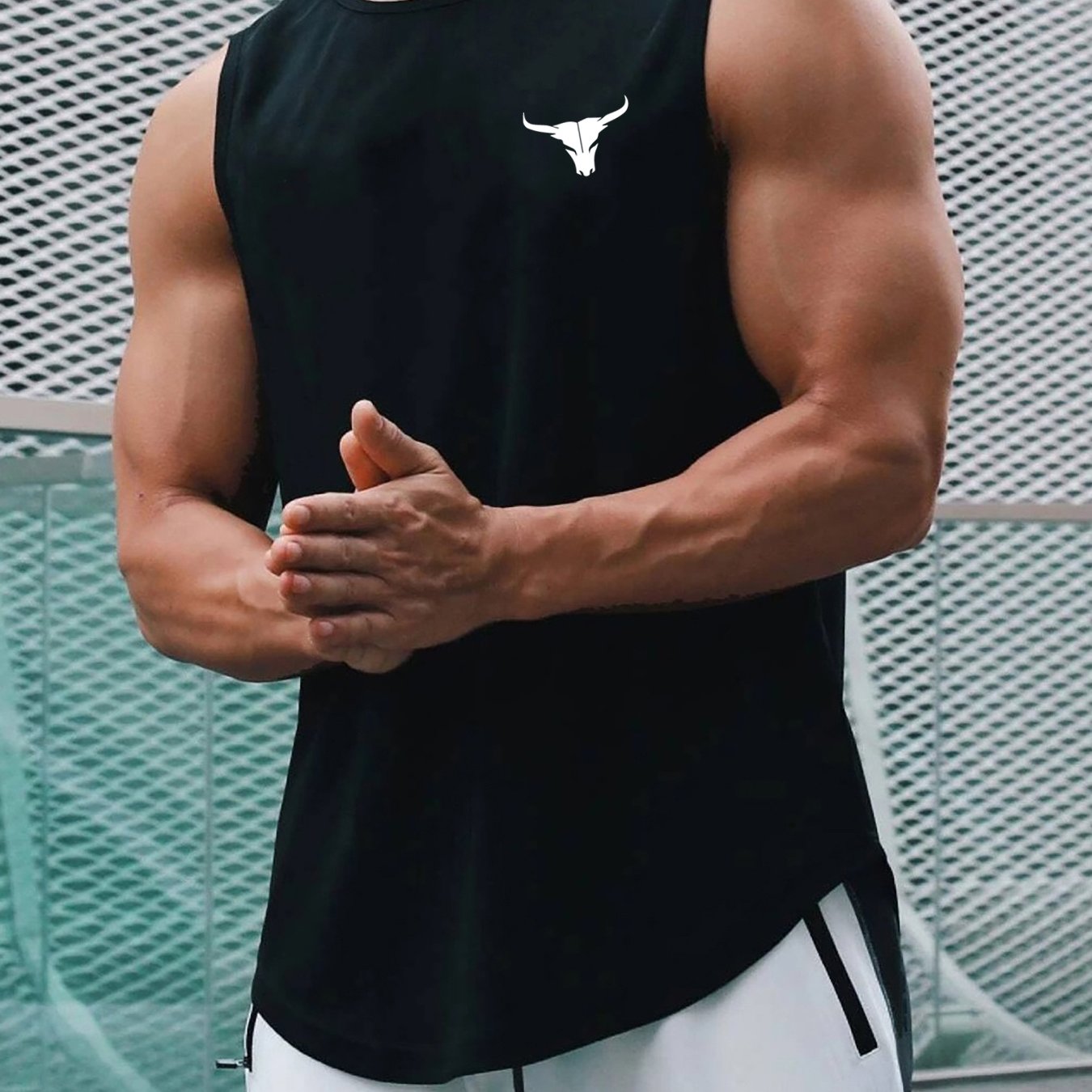 TEMU Men's Quick-dry Muscle Gym Sleeveless Shirt - Breathable Moisture-wicking Training Top With Round Neck For Summer Workout, Basketball,