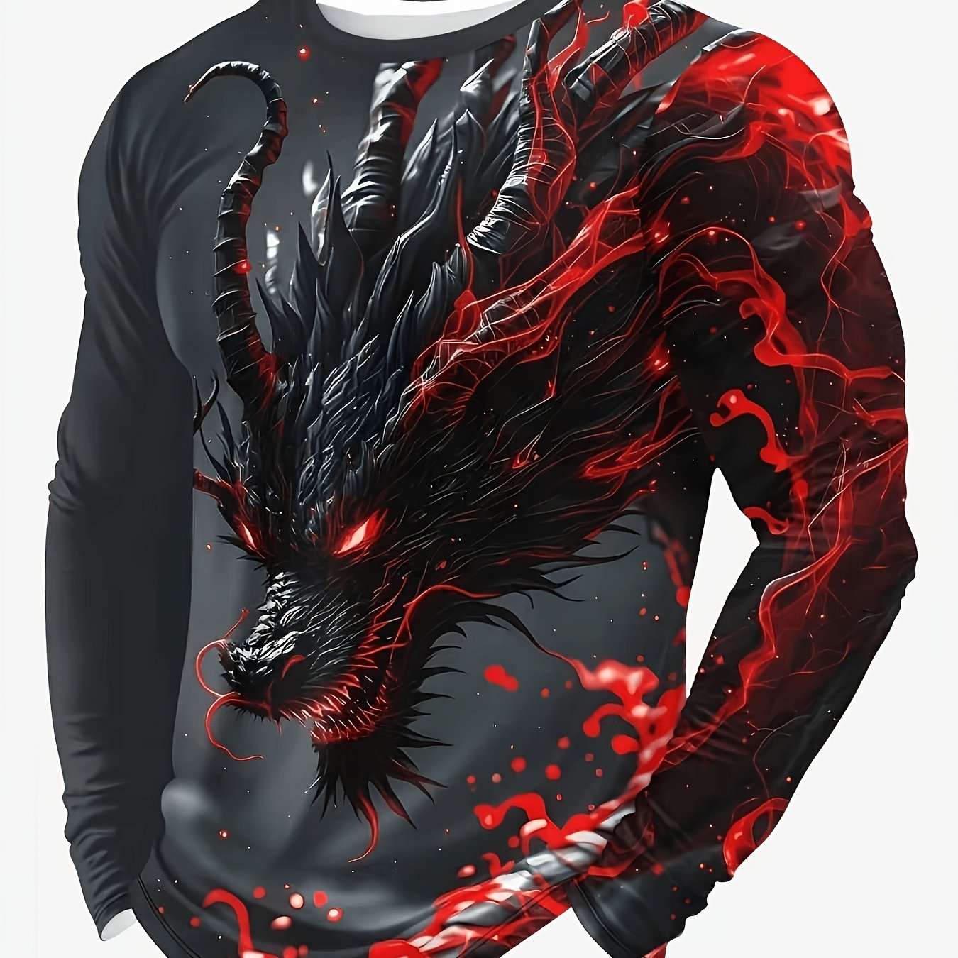 TEMU T-shirt à manches longues pour hommes [Motif imprimé - Non texturé], respirant et confortable, adapté aux tenues décontractées ou de sport,