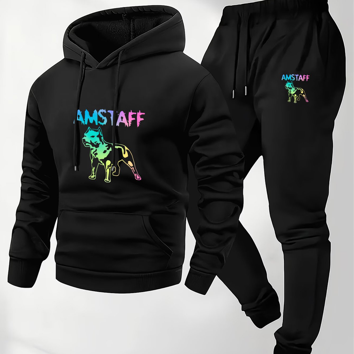 TEMU Printed 2pcs Men's Casual Drawstring Sweatshirt Hoodie Tracksuit, New Autumn/winter Top And Long Pants Set