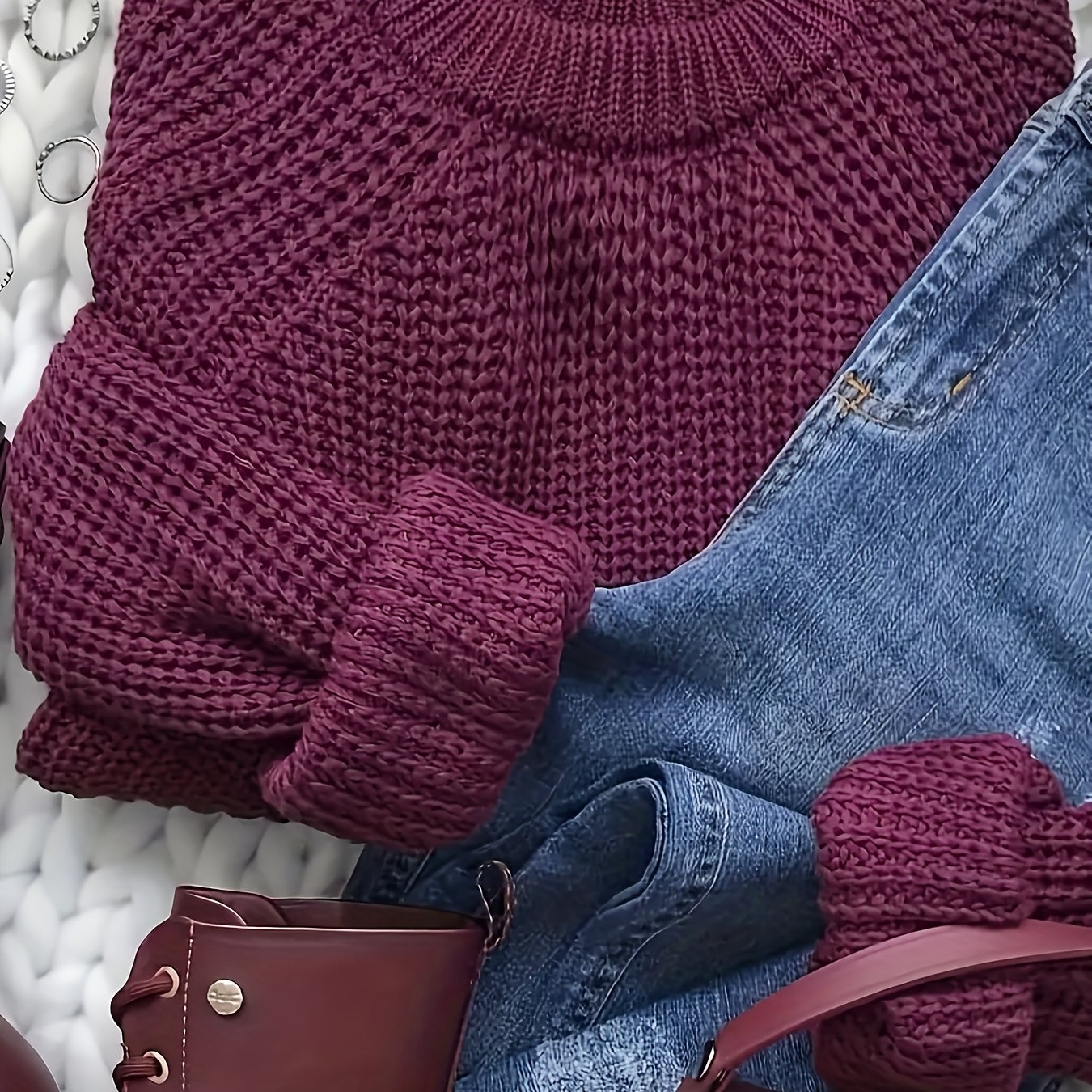 E-shop Neuer modischer, eleganter Rundhals-Pullover mit langen, runden Ärmeln und Laternenärmeln, einfarbig, trägerlos, lässiger, winddichter, warmer