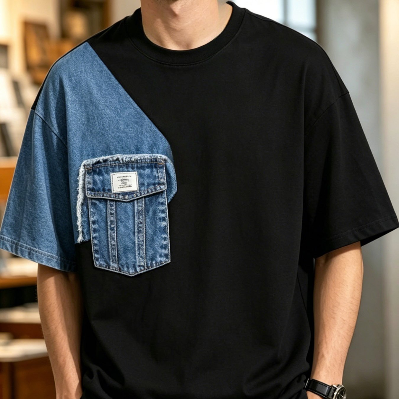 TEMU [printed Design- Not Textured] Plus-size Men's Denim -two-piece Printed Short-sleeve T-shirt, Loose-fit Round-neck Top, Suitable For Daily