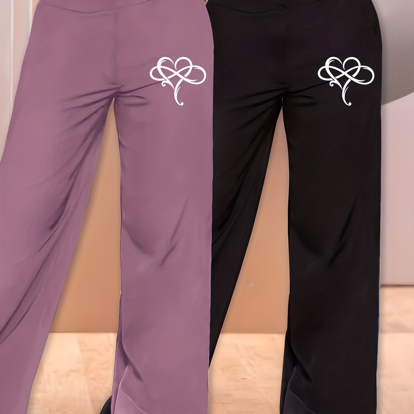 TEMU Set Of 2 Lightweight And Comfortable Women's Wide-leg Pants With A Easy Pattern Print, Model Nk-14065