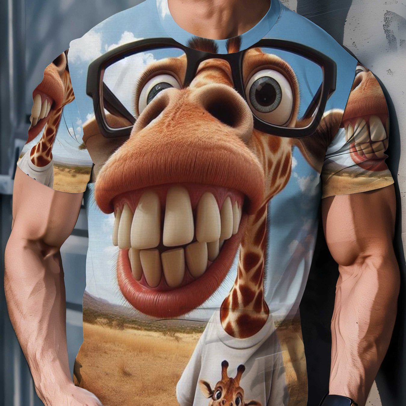 TEMU Funny Giraffe With Glasses Print T-shirt For Men Casual Daily Wear Gift For Birthday Holidays Christmas And Special Occasions Gift For Him