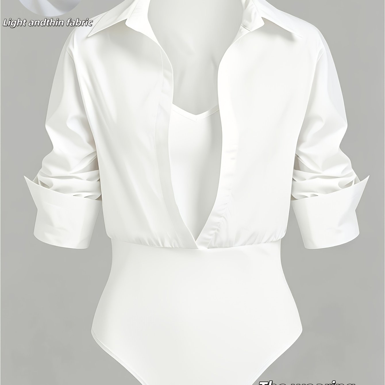 TEMU Autumn/winter Waist-cinching 2-in-1 Look Lapel Bodysuit For Women, Simple And Versatile Bodysuit Top, Comfortable And Breathable Commuter Base