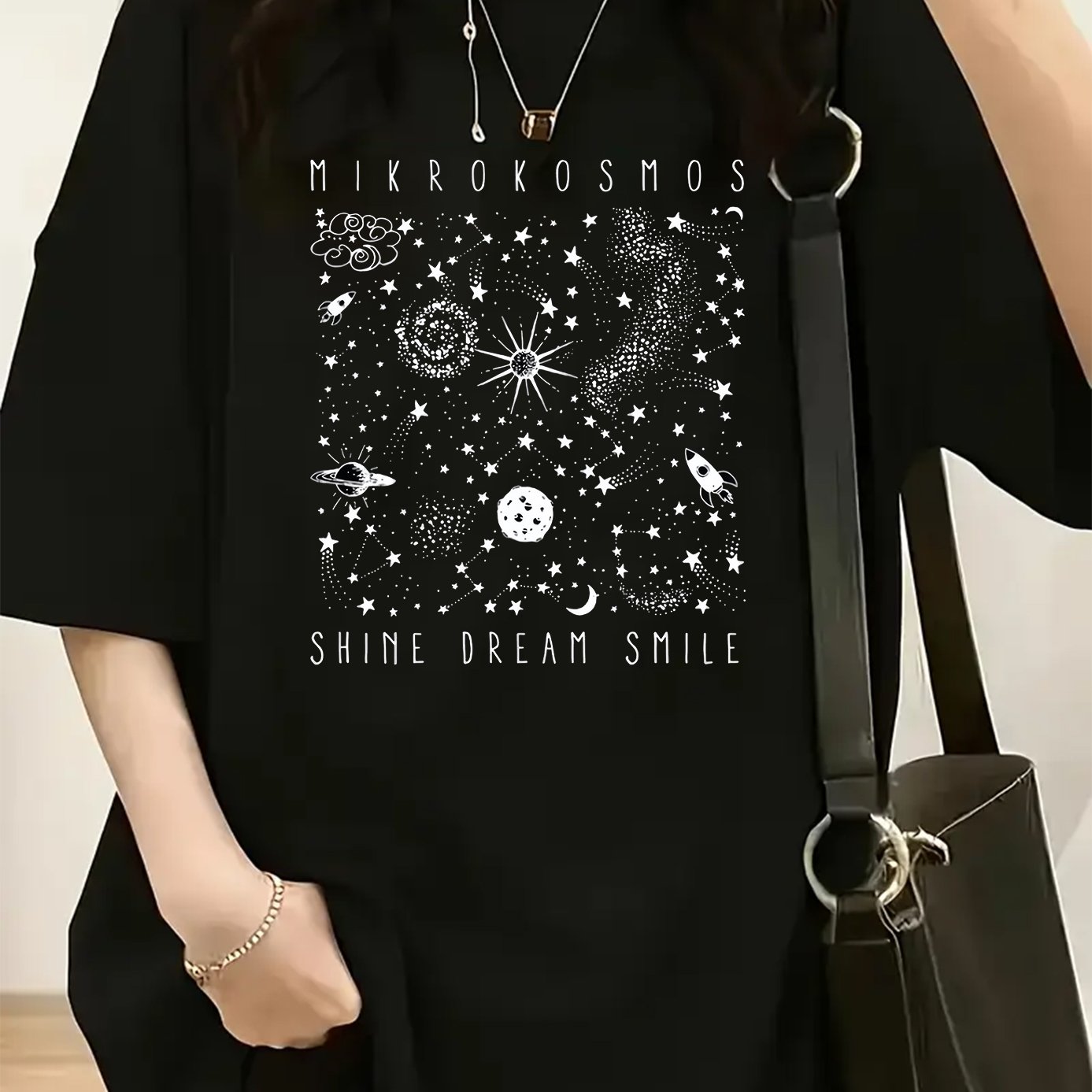 TEMU A "" Themed Graphic T-shirt - Stylish Women's Casual Crew Neck Short Sleeve Top, Soft Polyester Blend, Loose Fit, An All Fashion Essential