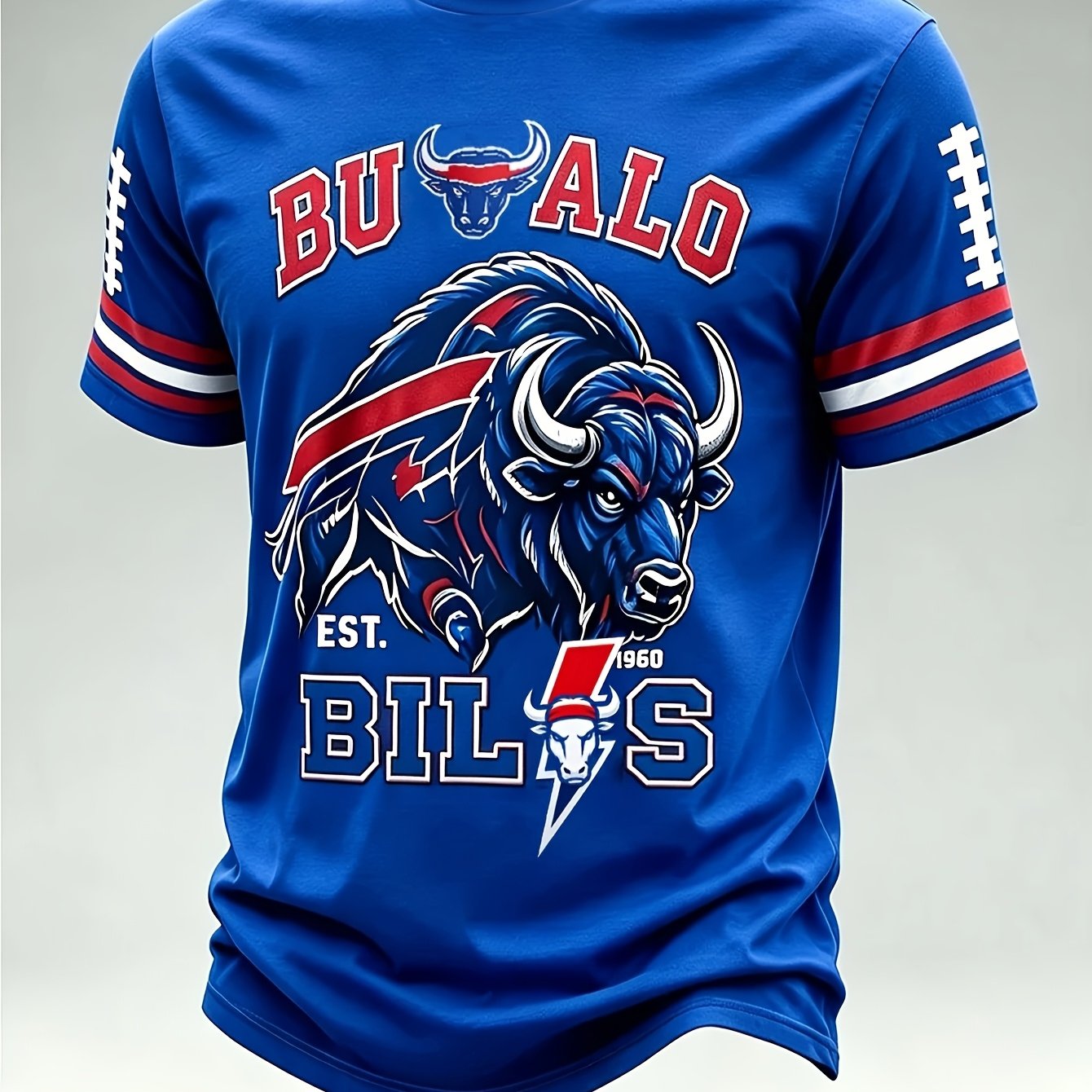 TEMU [printed Design- Not Textured/2d Printing] Men's Buffalo Buffalo 1960 Retro Printed Short Sleeve T-shirt Breathable Round Neck Sports Party