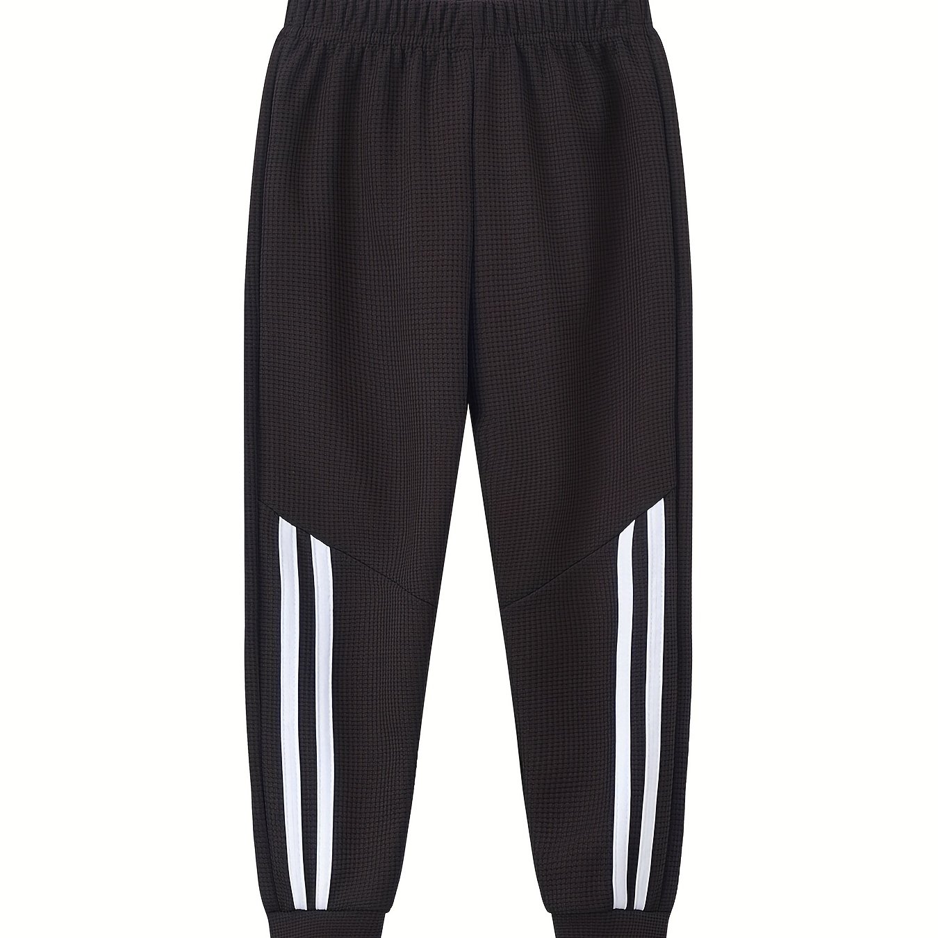 Image of 1pc Trousers Spring And Summer Middle And Large Children Boy Waffle Side Stripe Stitching Trousers Solid Color Versatile Basic Loose Sweatpants Trousers Brother Outfit Casual Pants Wear, For Outdoor
