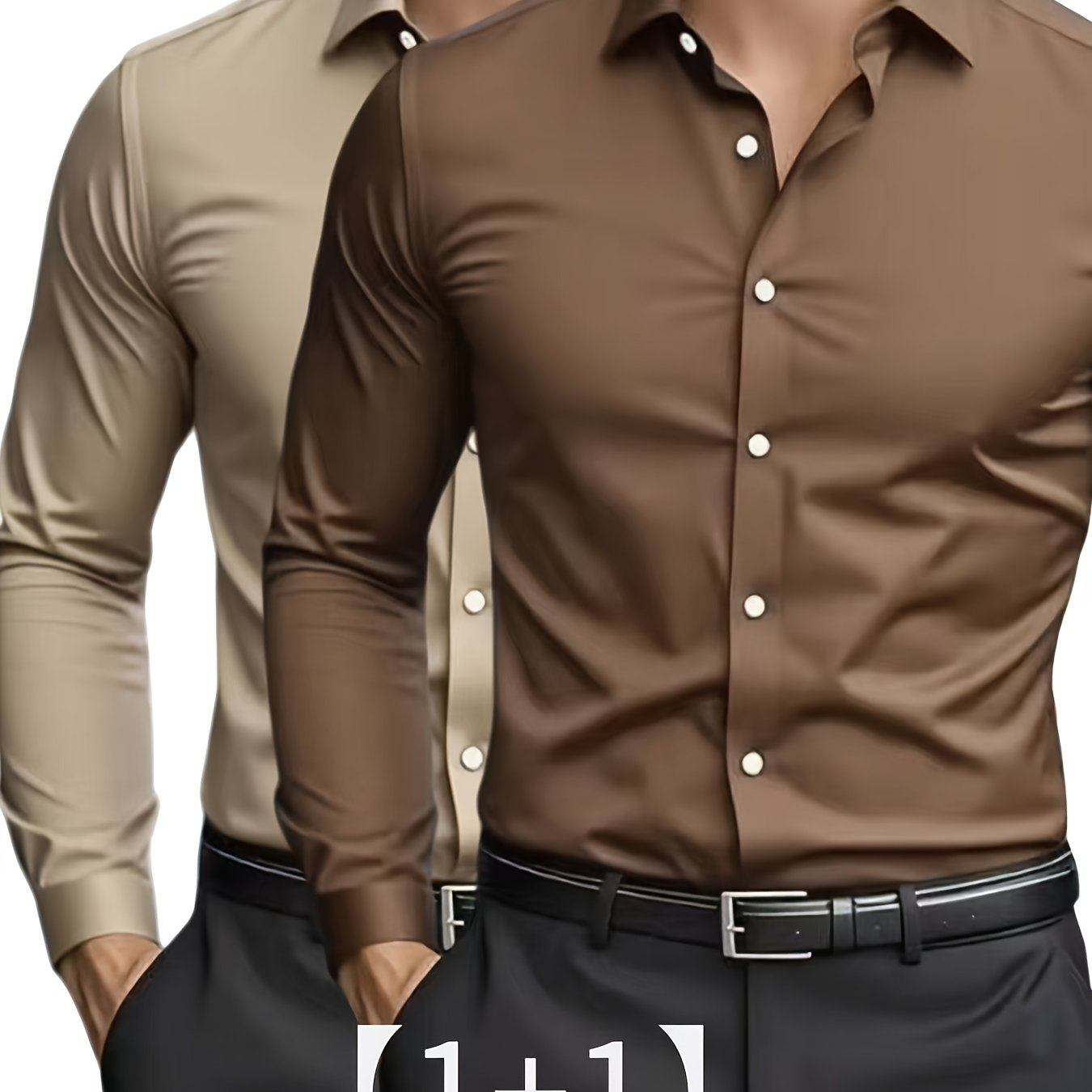 TEMU 2pcs Autumn New Business Casual Formal Long Sleeve Shirt Slim Fit Open Collar Men's Long Sleeve Shirt