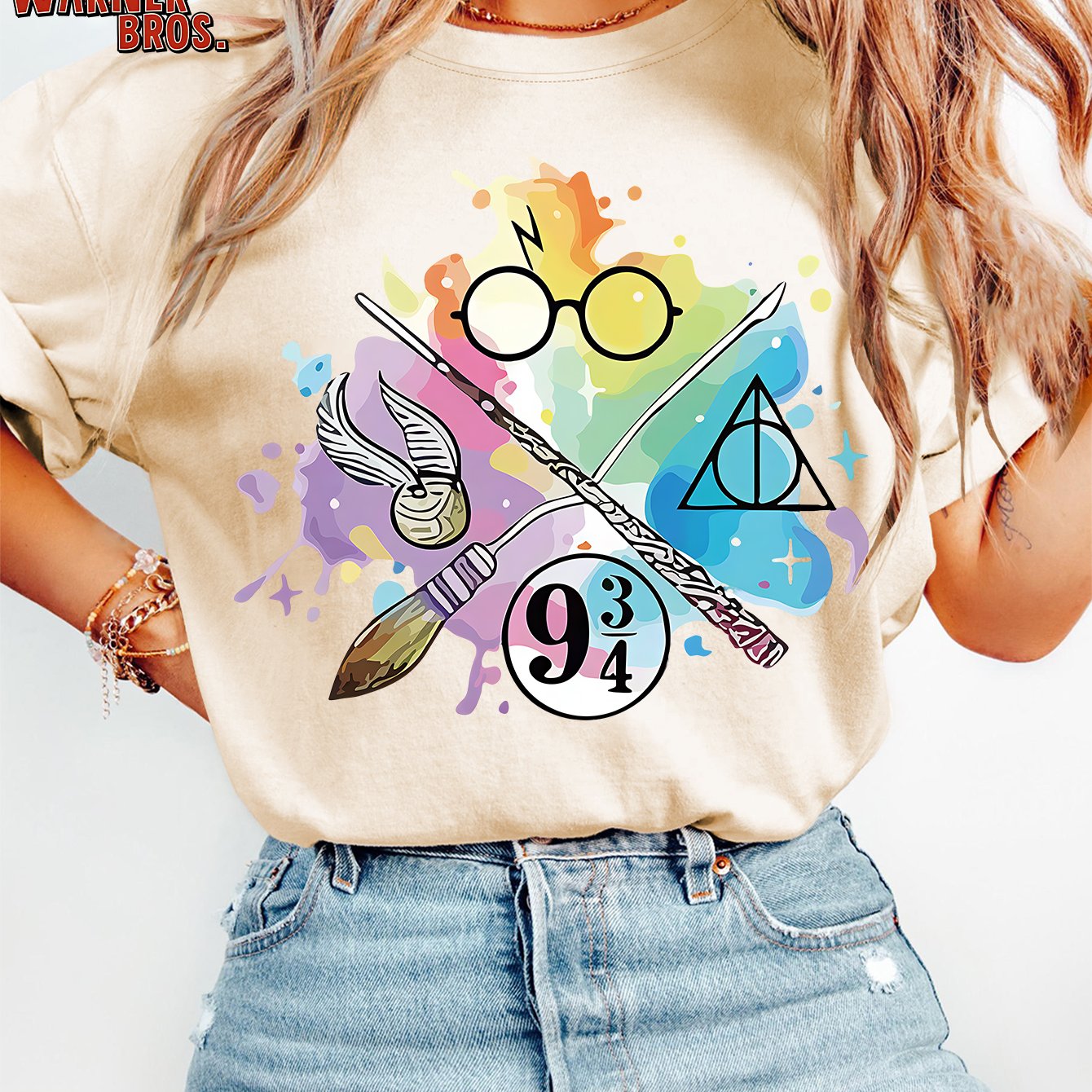 TEMU Wb Women's Harry Potter T-shirt - Vintage 90s Warner . & Splatter Print Round Neck Short Sleeve Top With Iconic Character Graphics Suitable For