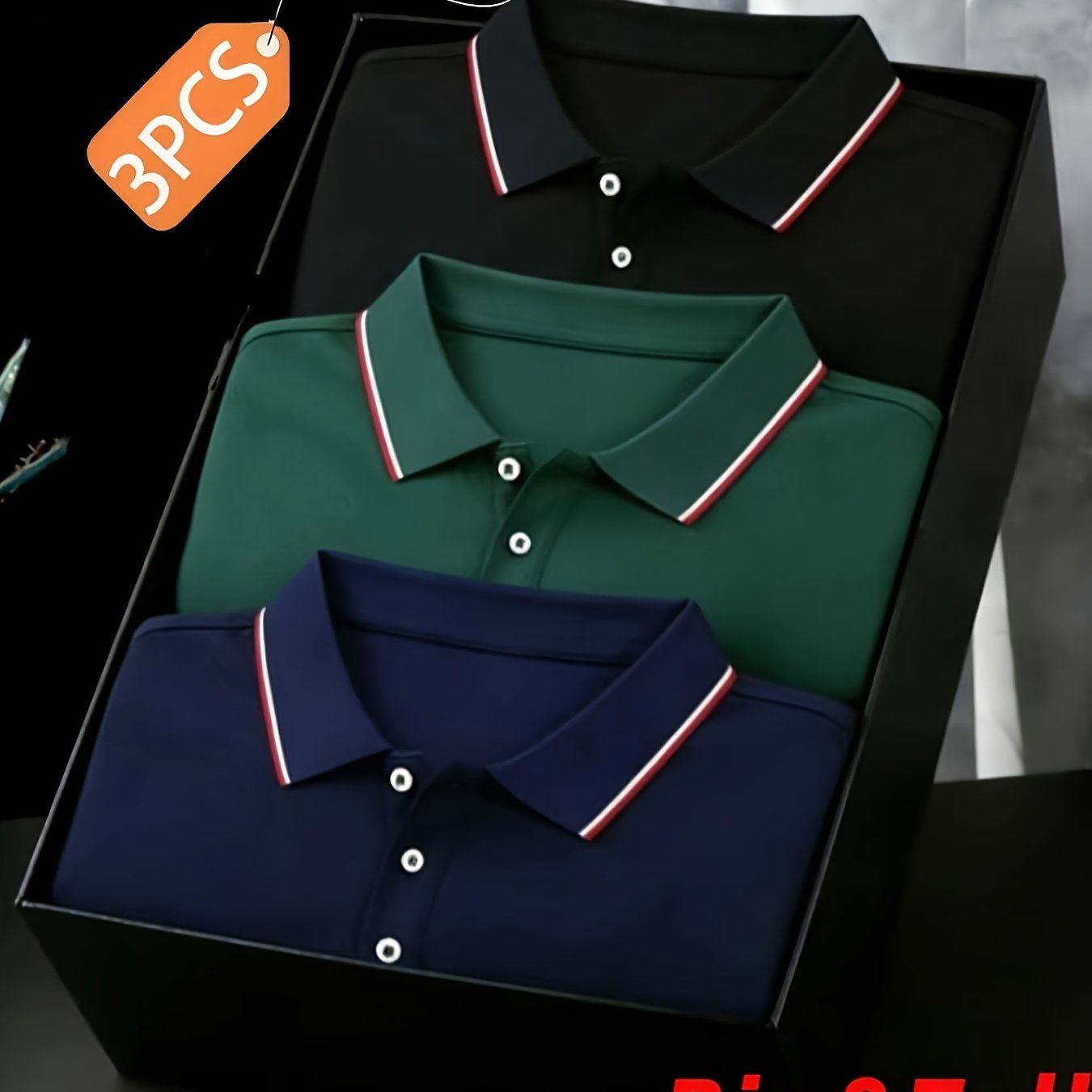 TEMU Festa del Pap�, Set di 3 Polo da Golf a Maniche Corte Taglie Forti da Premium. Tessuto e Delicato , Traspirante e ad Asciugatura Rapida, Taglio