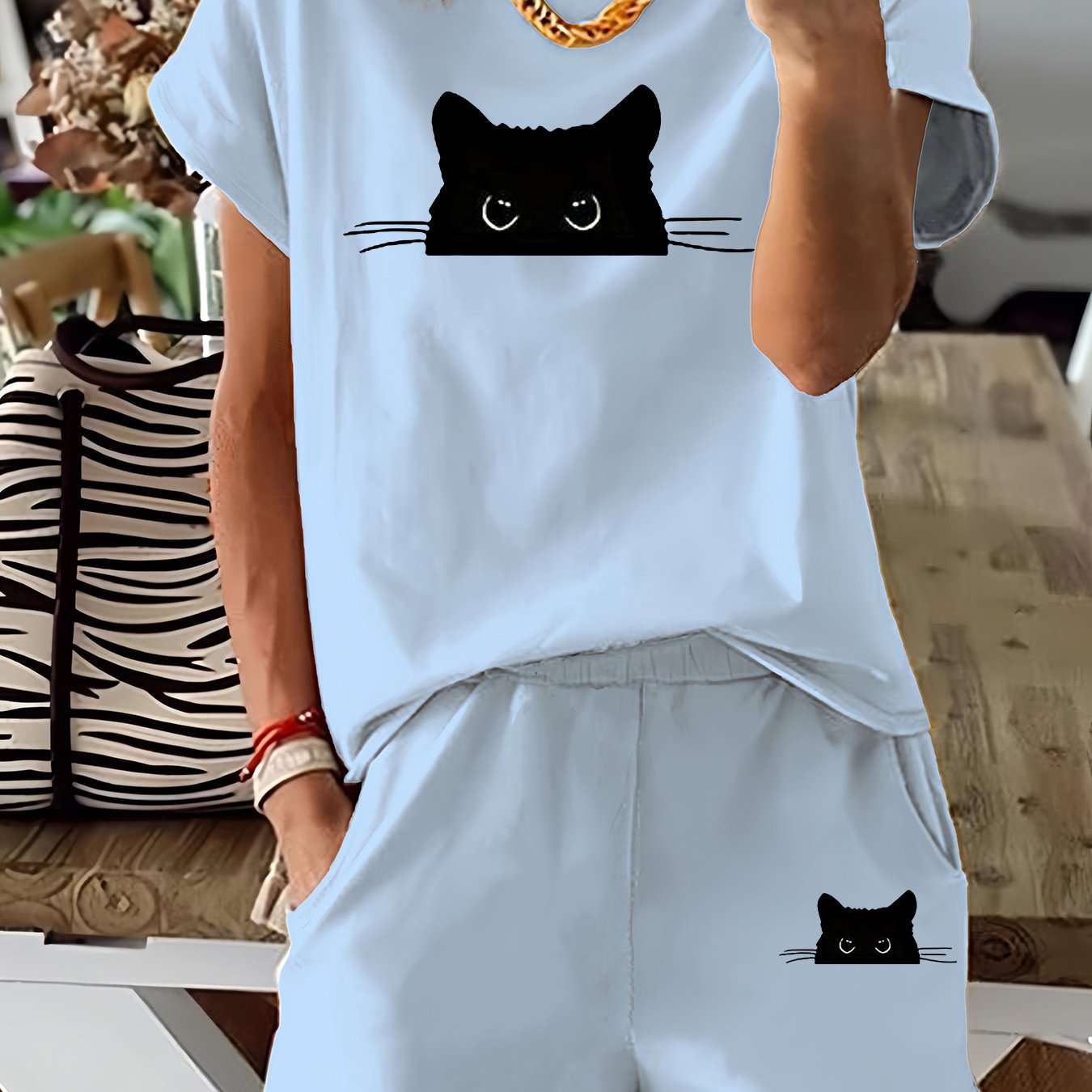 TEMU Graphic Print 2 Piece Set, Short Sleeve T-shirt & Shorts, Women's Clothing