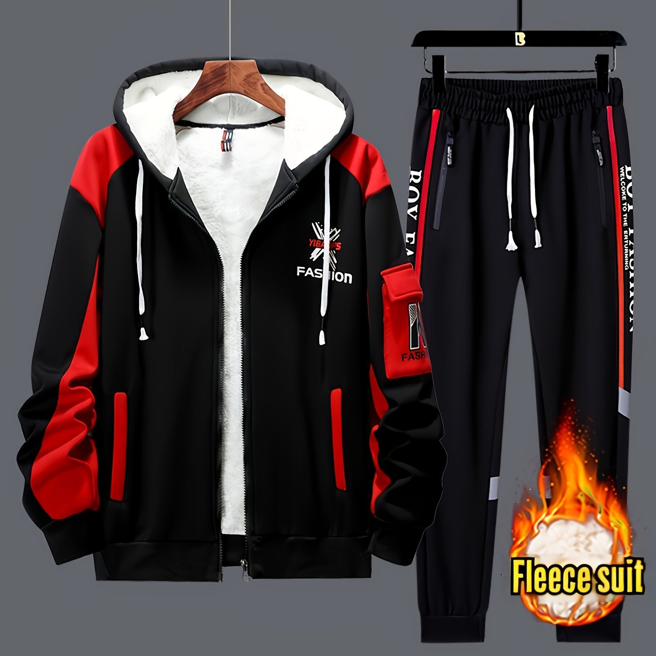 2pcs Men's -lined Thickened Winter Jacket And Pants Set