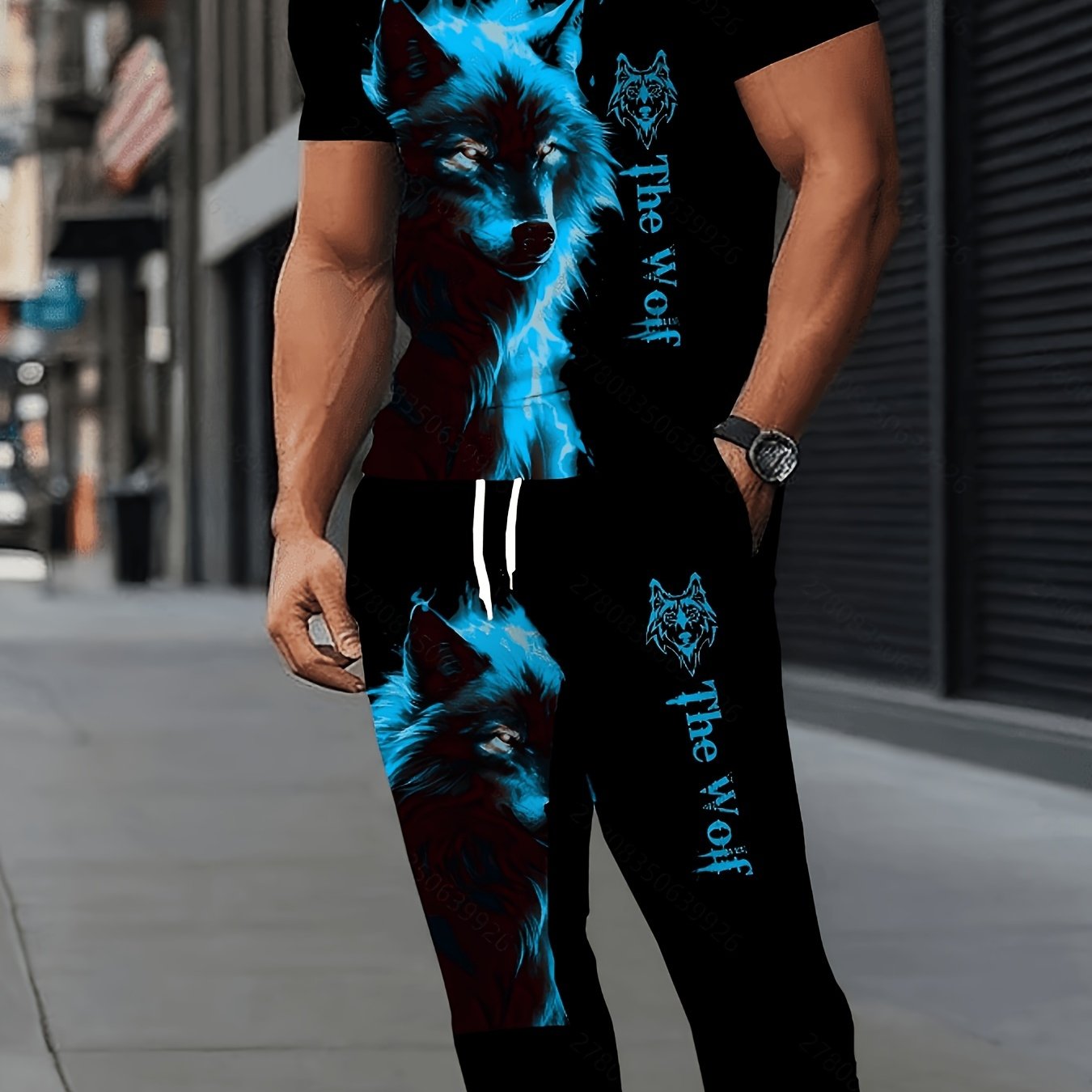 TEMU New Plus-size Men's Fashionable Casual Printed Set, Breathable Short-sleeve T-shirt With Long Pants, Comfortable And Versatile 2pcs Outfit For