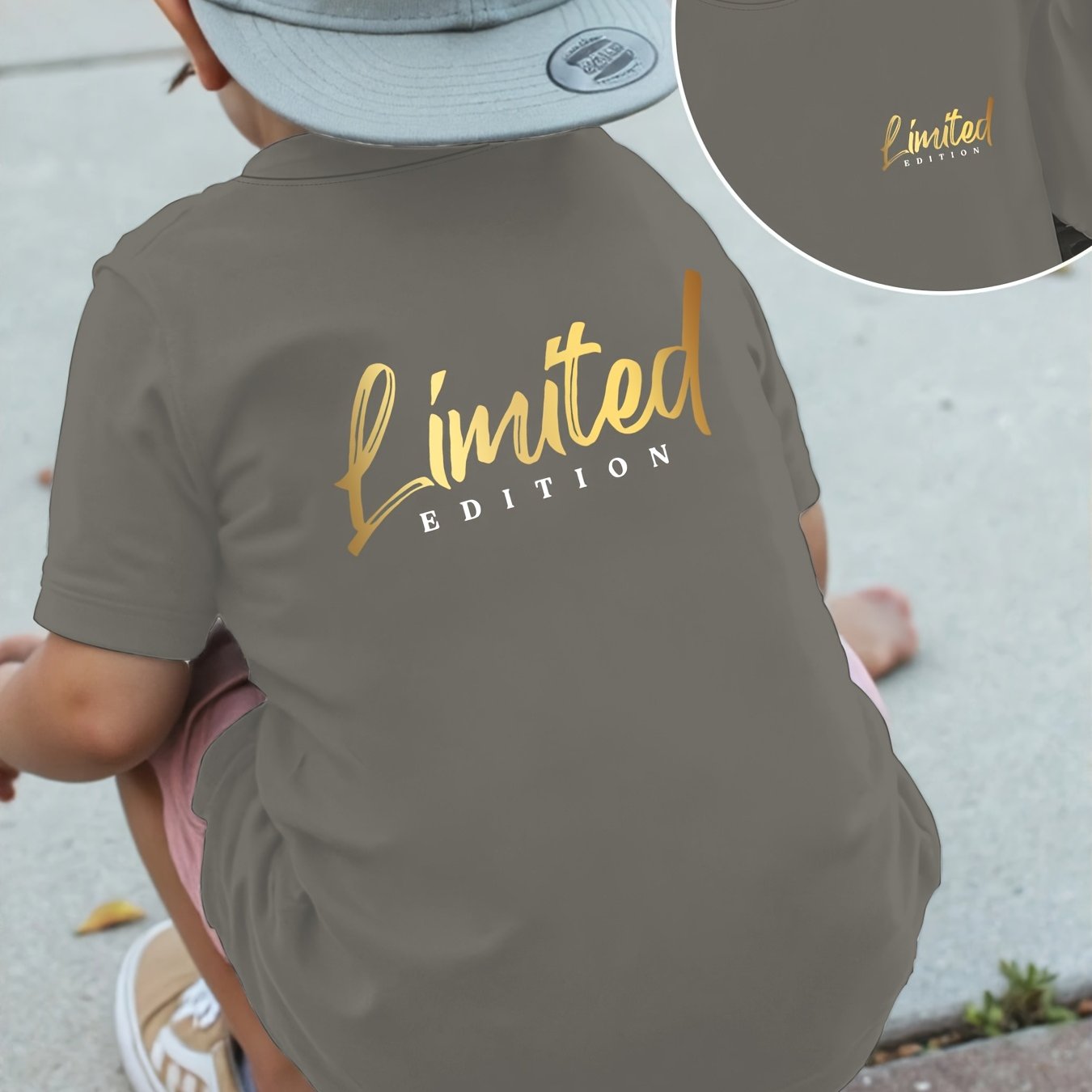 Image of Summer Casual Boys' Short-sleeve T-shirt With Golden Letter Print, Fashionable Trendy Crew Neck Top