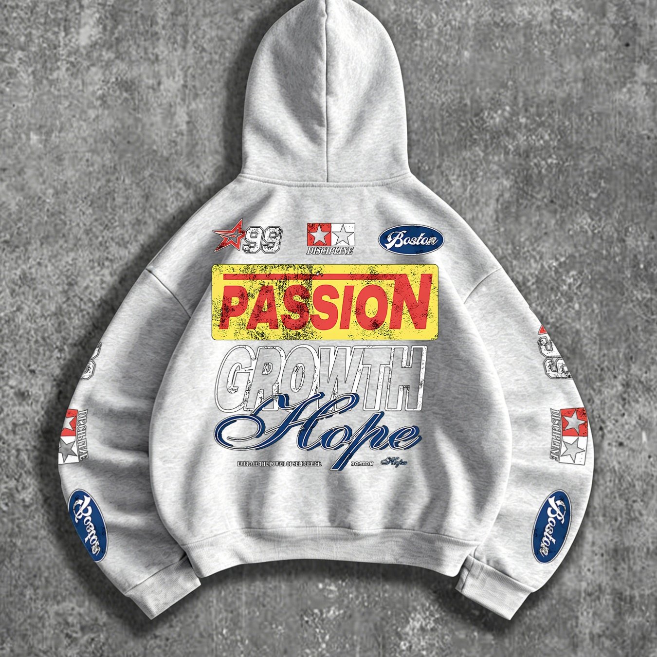 American Racing Style Multi-Label Print Cropped Sweatshirt