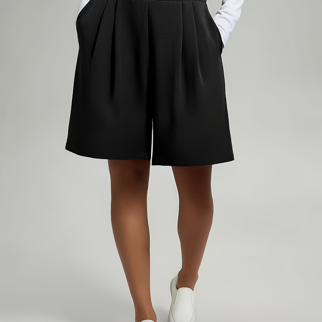 TEMU Women' Color Casual Versatile Loose High-waisted Suit Pants, With Pockets On Sides, Women's New Suit Shorts, Suitable For Spring And Summer
