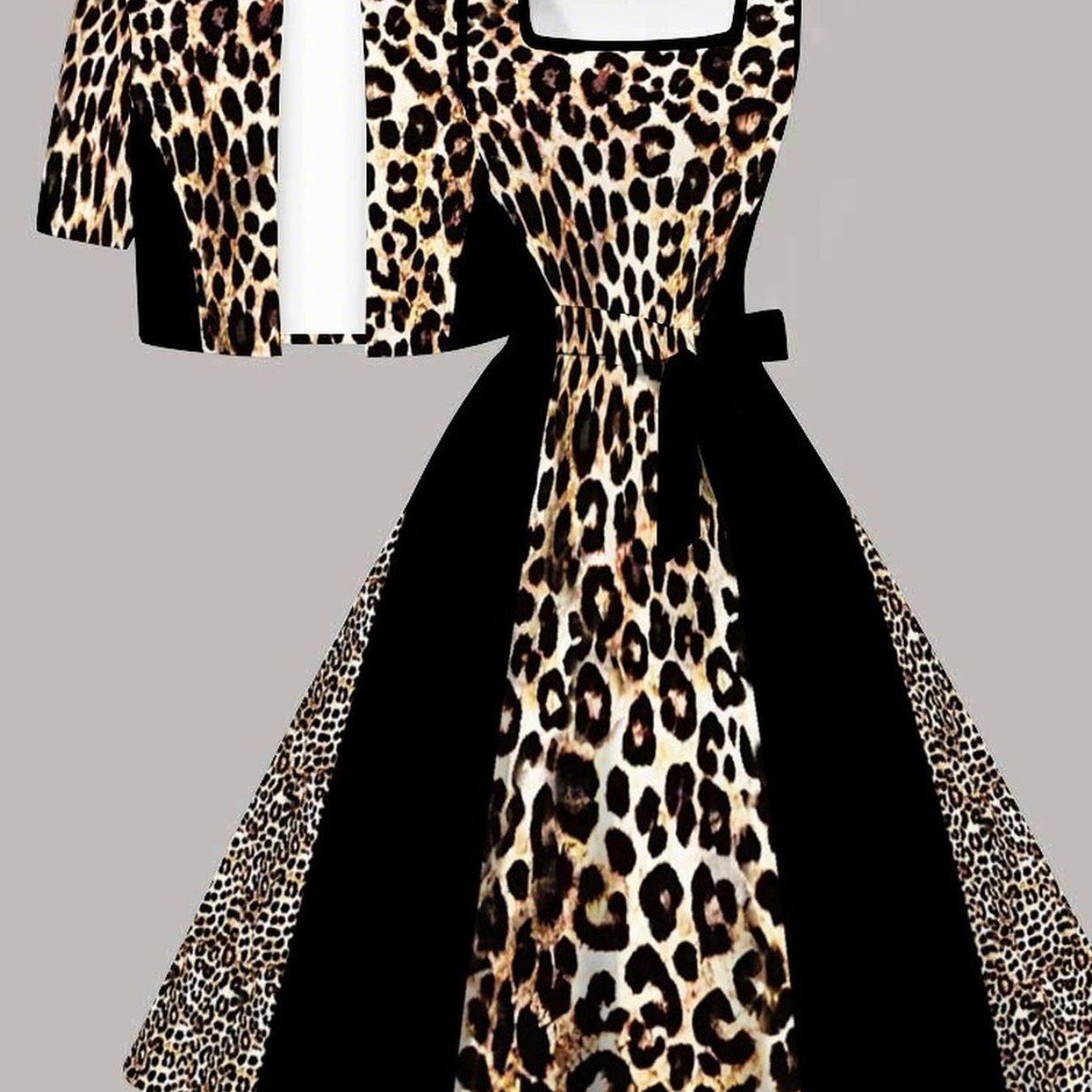 Image of Plus Size, Women's Suit, Plus Size Dress Set, Leopard Print Design, Casual Party, Comfortable Material, Fashionable Personality Short Sleeve Jacket, Vest Dress Set