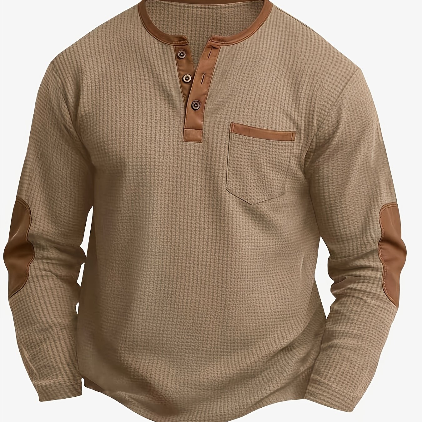 TEMU Cross-border Men's Spring/autumn Stand Collar Henley Shirt, Fashionable Color-block Casual Sport Top