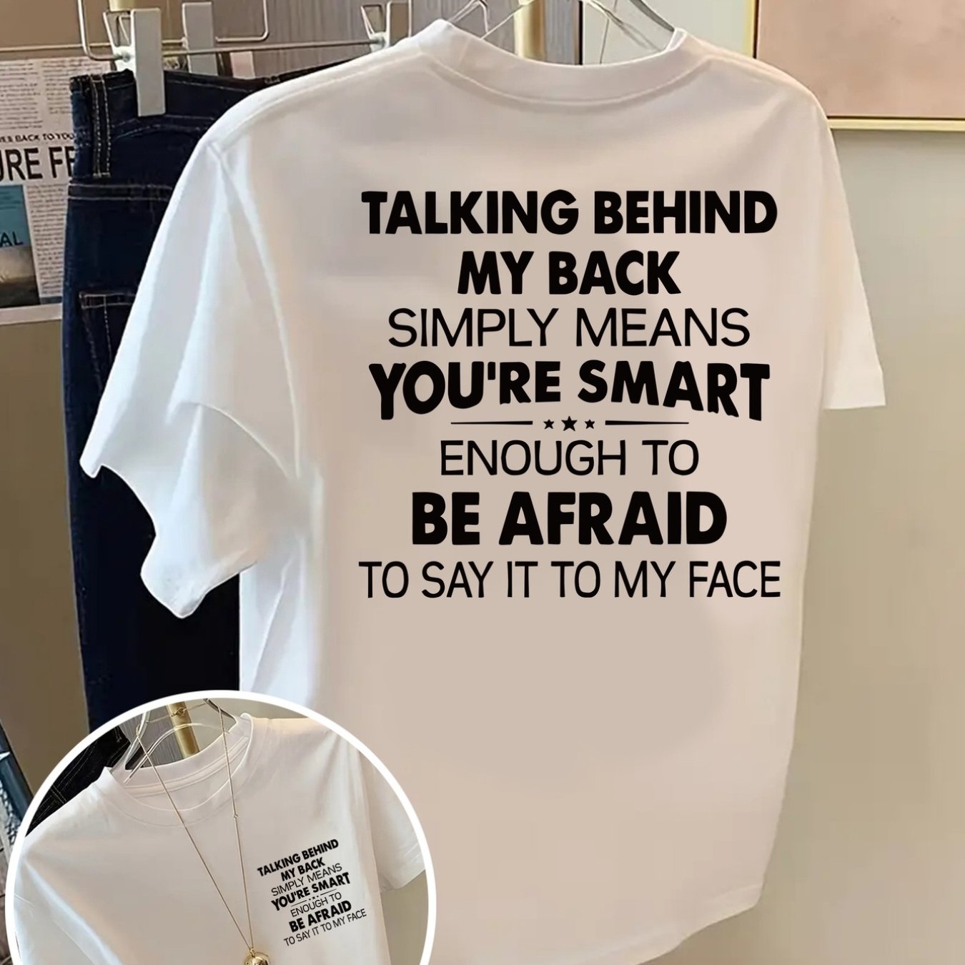 TEMU Talking Behind My Back, Print T-shirt Short Sleeve Crew Neck Casual Top For , Women's Clothing