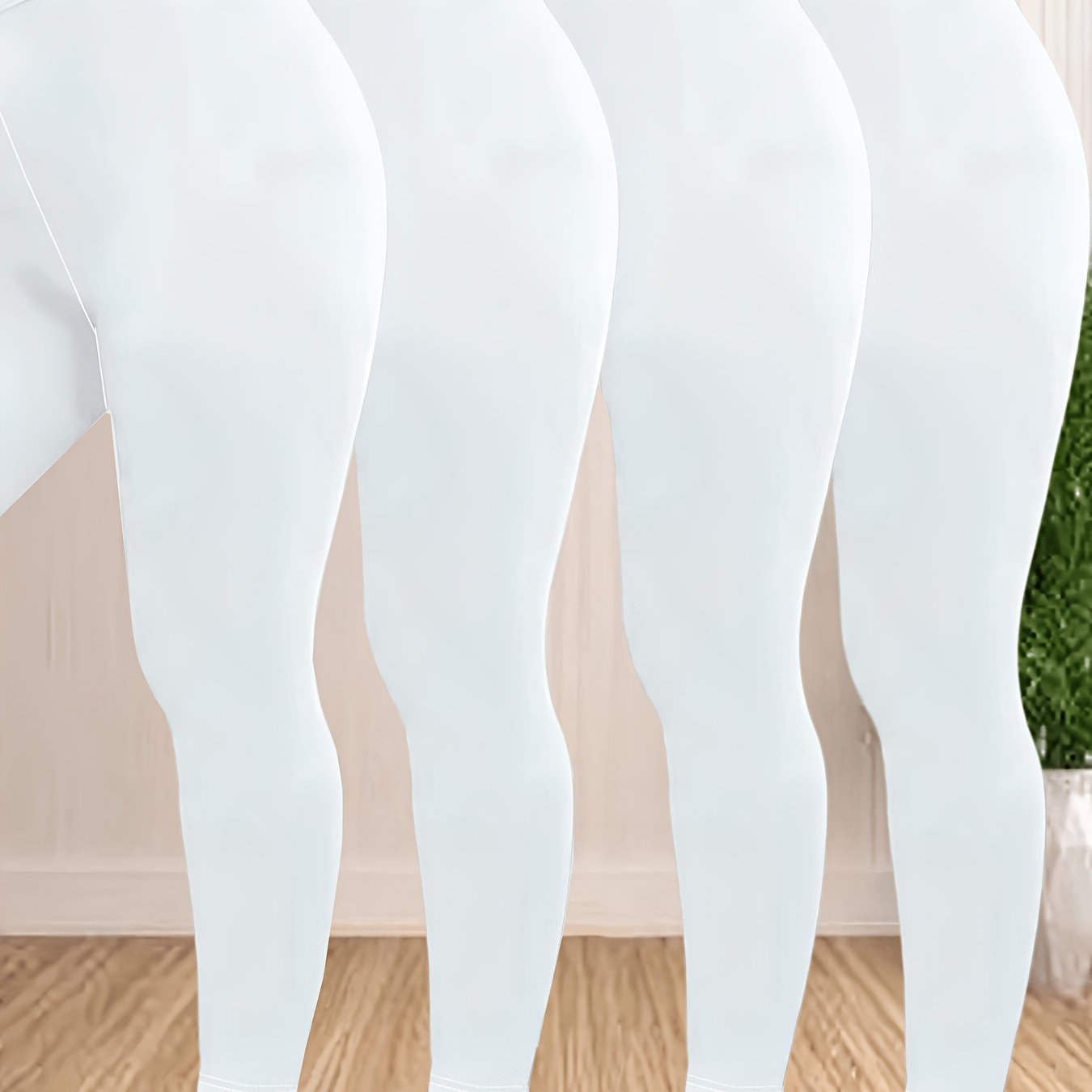 TEMU Plus Size - 4pcs Plus Size Casual Pants, Solid Color Women's Base Layer Stretch High-elastic Tight Pants
