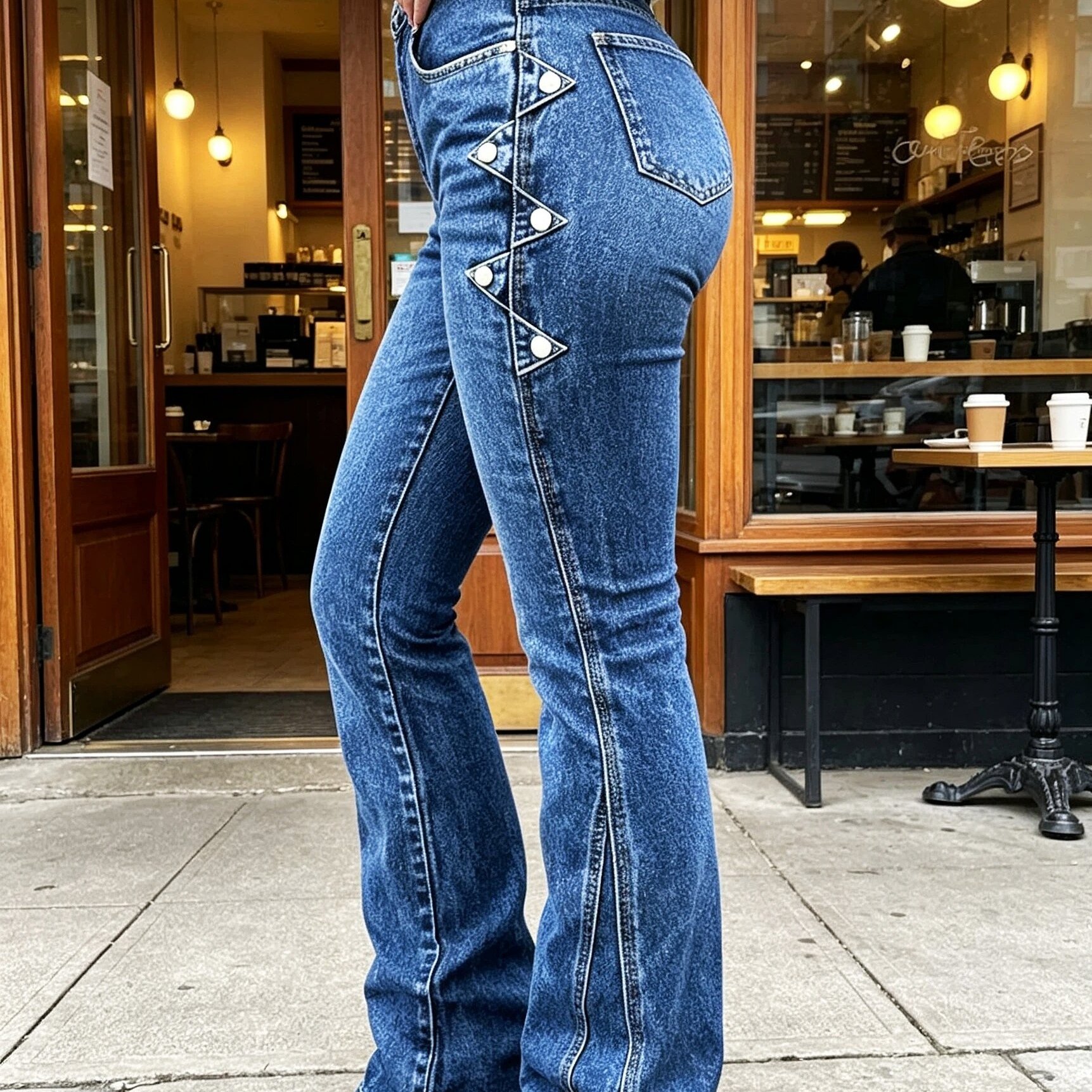 TEMU Western-style Rivet Flare Jeans For Women, High-waisted Hot Bell-bottom Pants, Basic Versatile Style, Comfortable Fabric, Durable Construction,