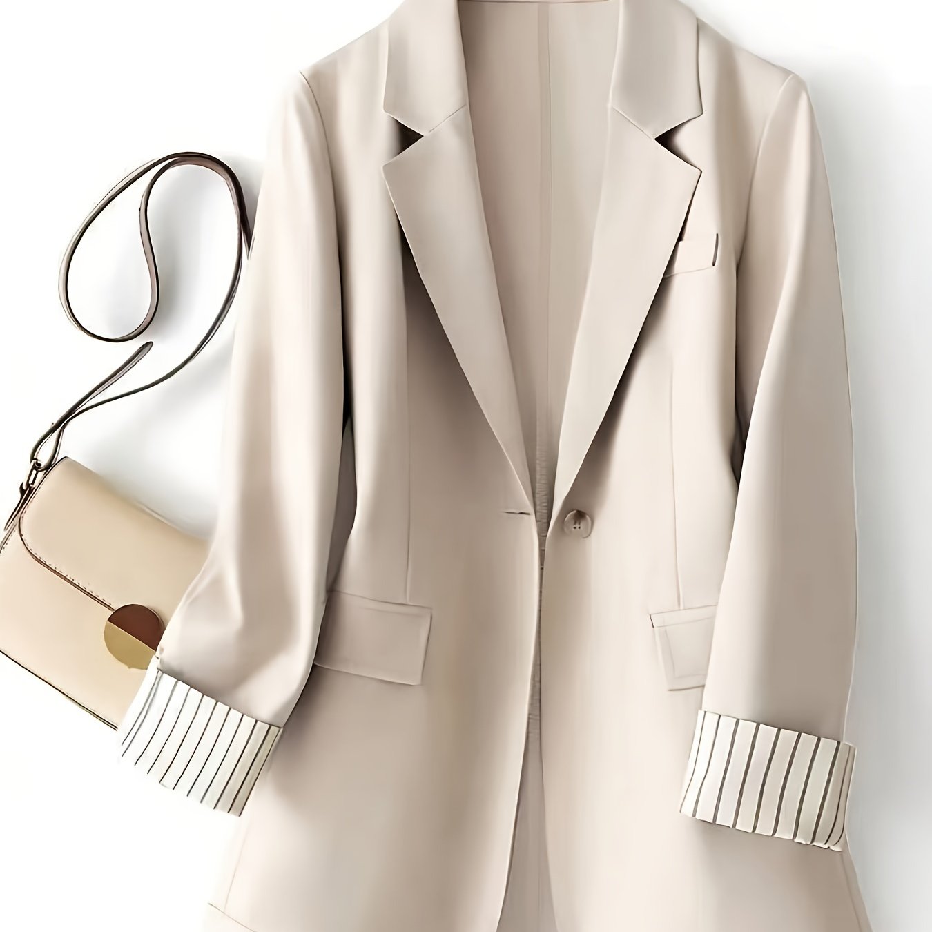 TEMU Asd1 Directional Autumn/winter Back-to- Season Casual Fashion Women's Long-sleeve Striped Print Suit Jacket, Spring/summer Lightweight Vintage