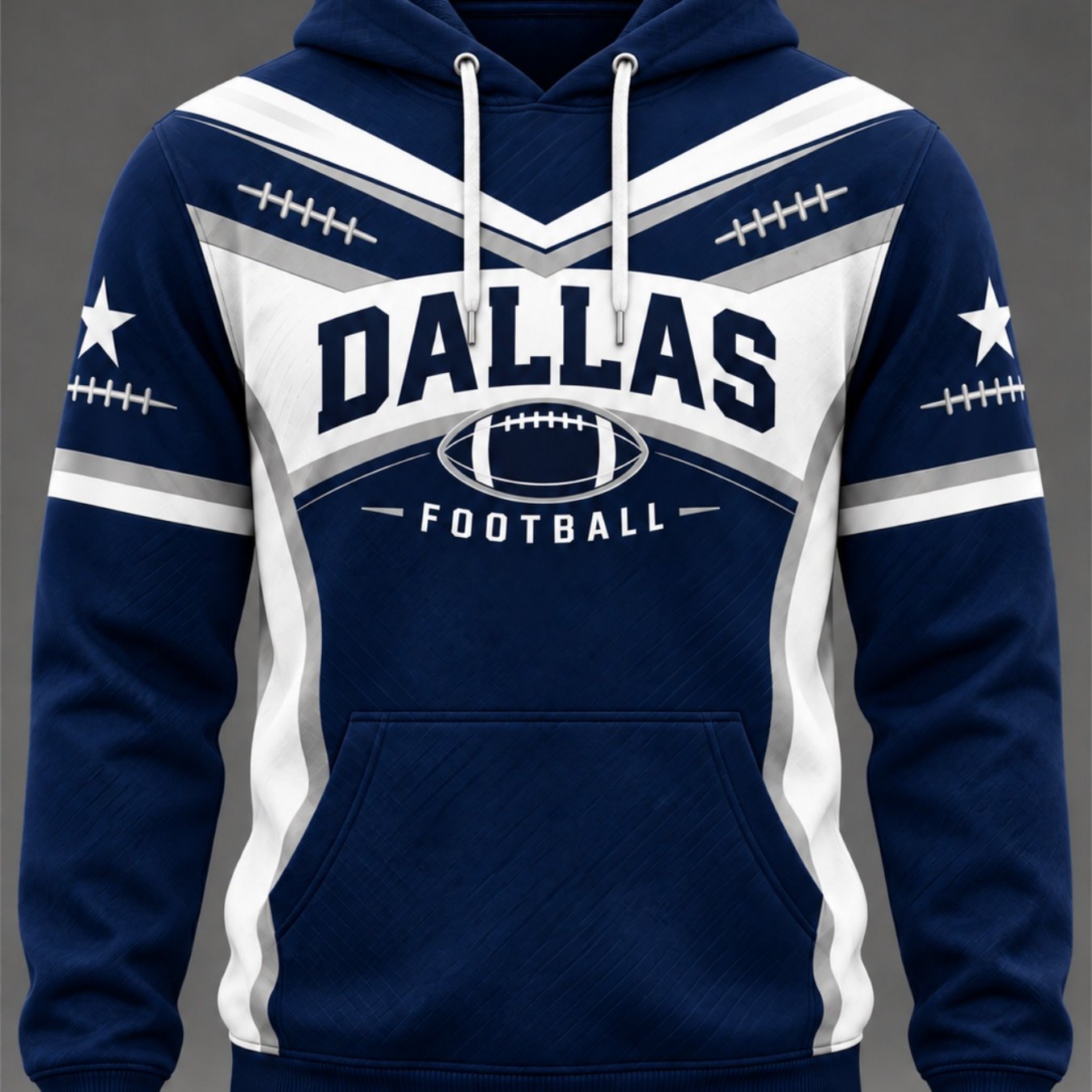 TEMU Men's Dallas Football Sports Hoodie, Silvery Chevron Color Block Pullover Sweatshirt, Graphic, Long Sleeve Drawstring Hood With Kangaroo Pocket,