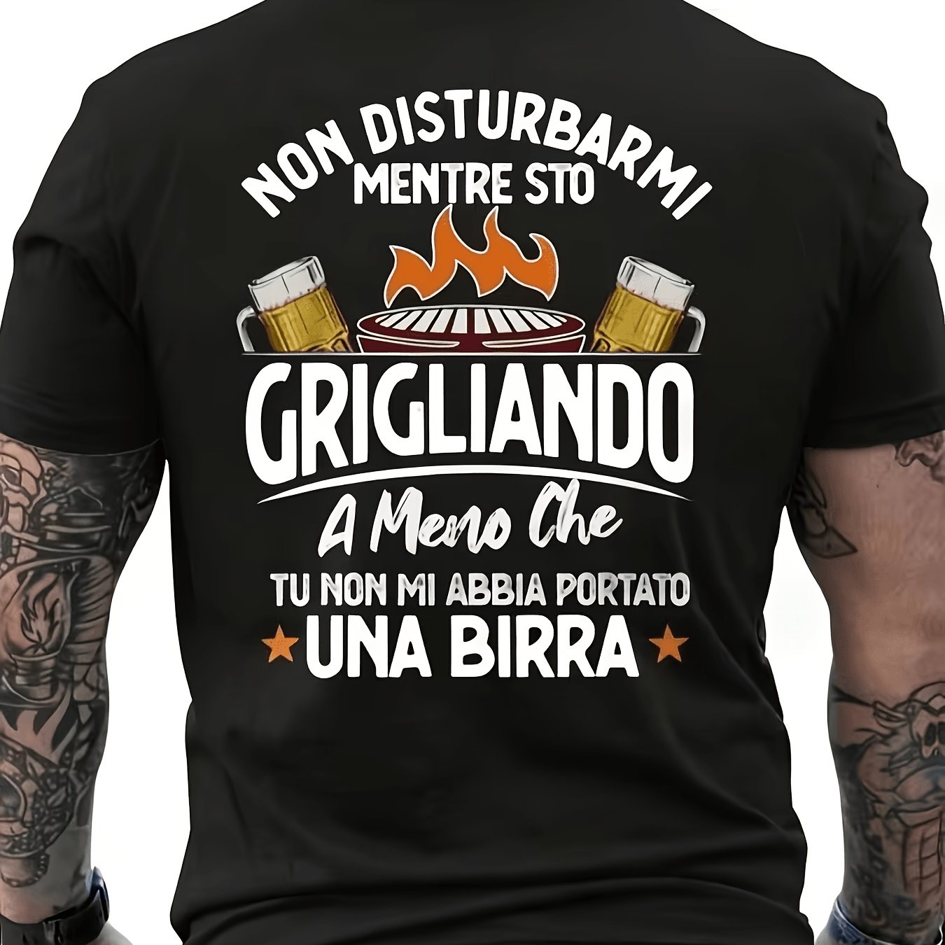 TEMU Funnymer's Italian Beer T-shirt With Italian Print And Beer Glass, Bbq Graphic On Back - 100% Casual, Perfect For Bbq Parties - Italian "don't
