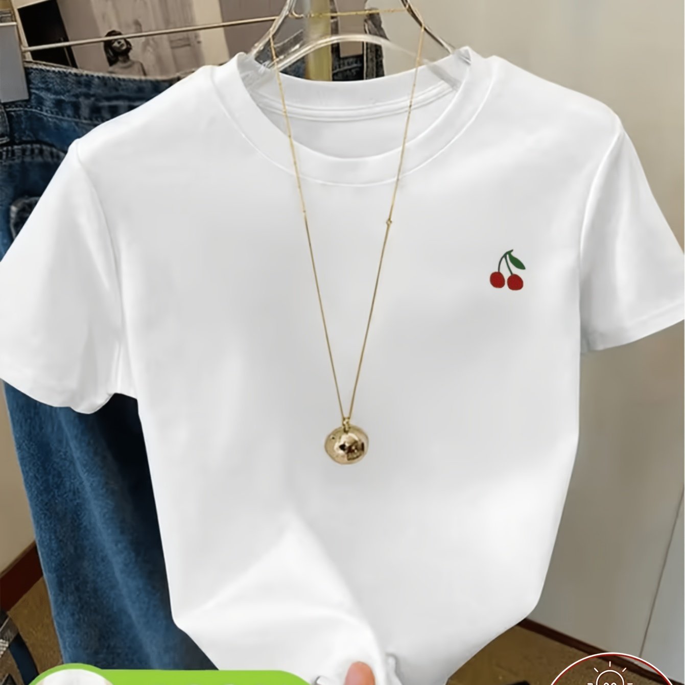 Casual And Fashionable Women's T-shirt With Cherry Pattern Print, For Daily Casual Wear - Spring And Summer Clothing